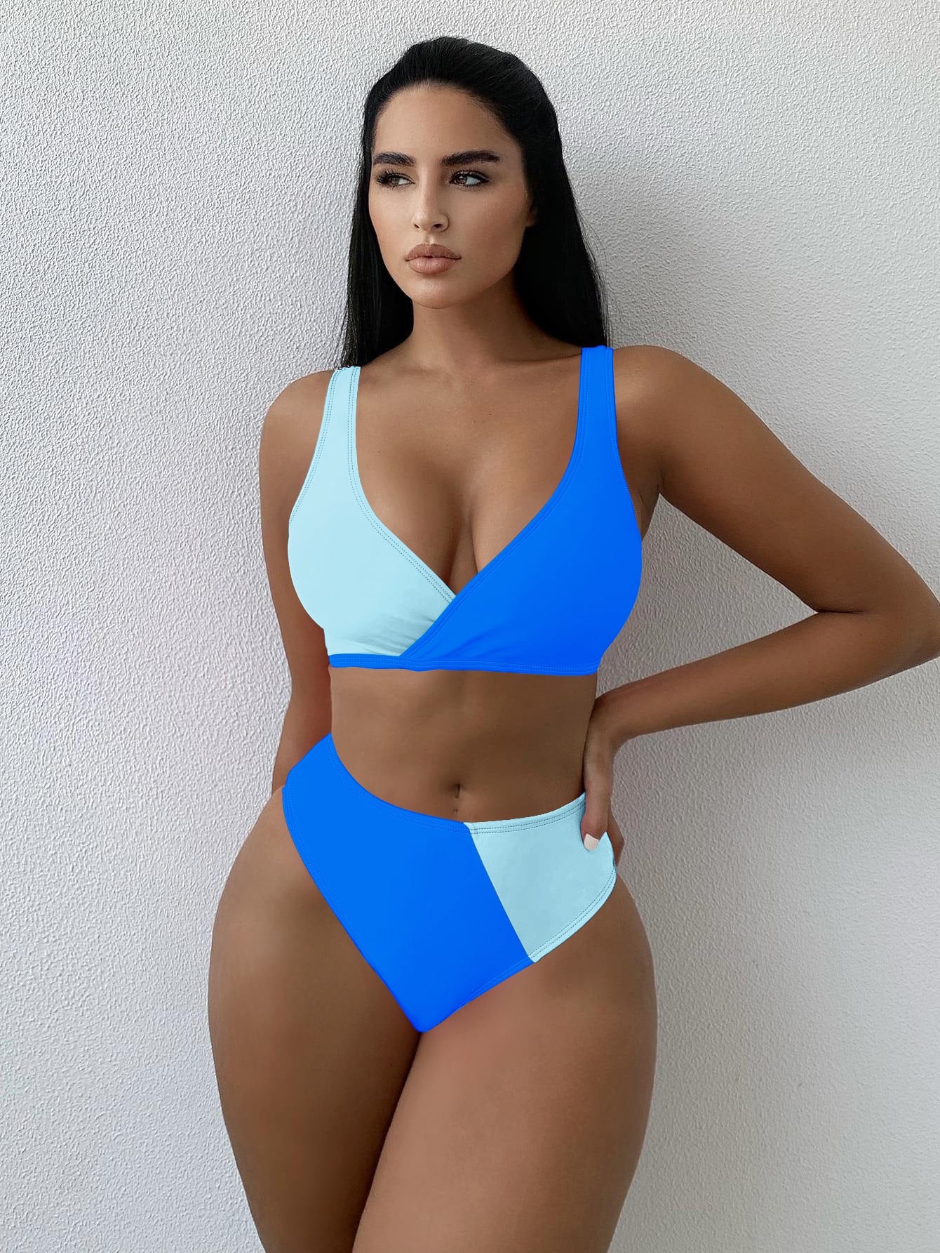 Swim Summer Beach Color Block High Waisted Bikini