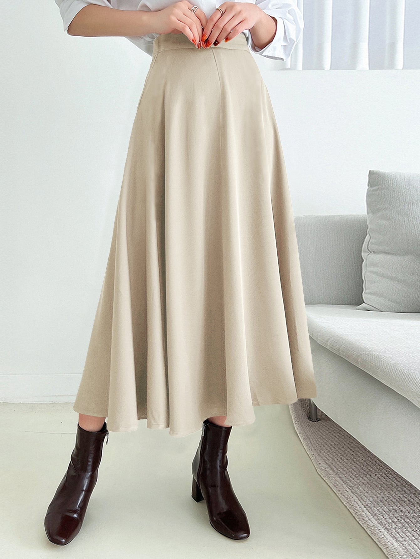 Solid Long Flare Skirt