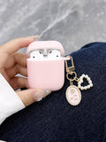 Pink Faux Pearl Heart Pendant Case Compatible With AirPods Compatible With Airpods1/2 AirPods Pro Kawaii