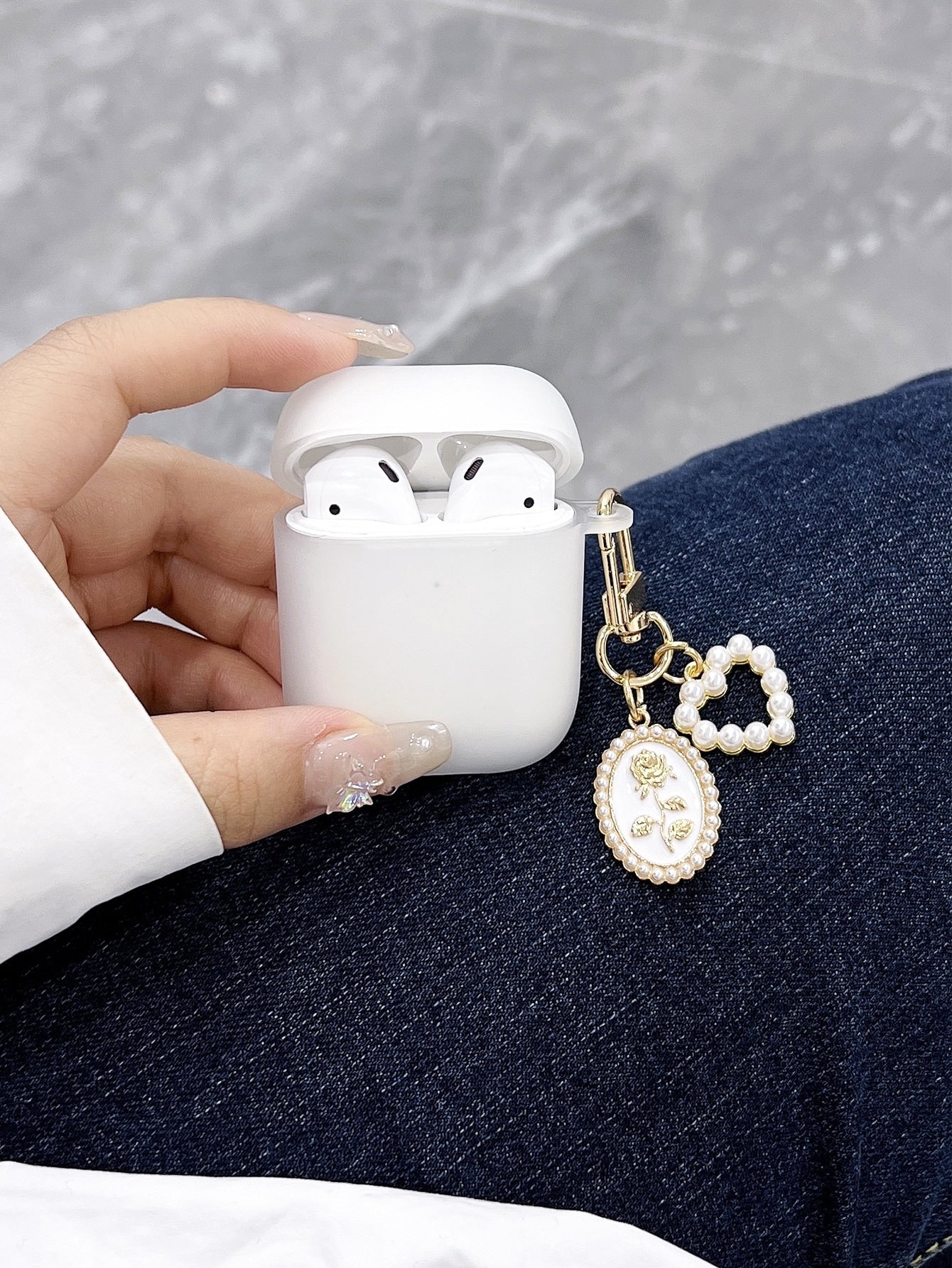 Pink Faux Pearl Heart Pendant Case Compatible With AirPods Compatible With Airpods1/2 AirPods Pro Kawaii