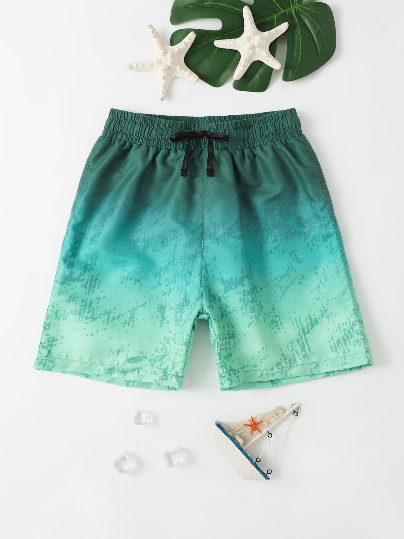 Tween Boy Ombre Print Drawstring Waist Swim Shorts