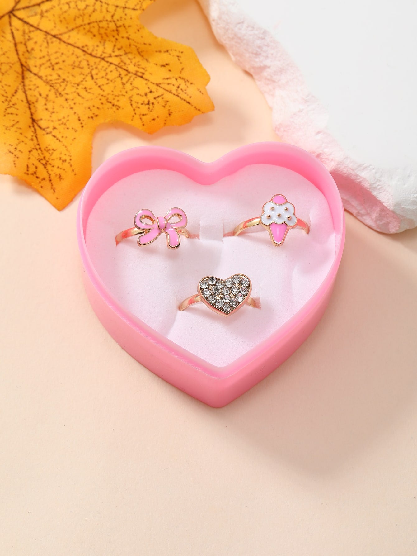 3pcs/set Girls Heart & Bow Decor Ring