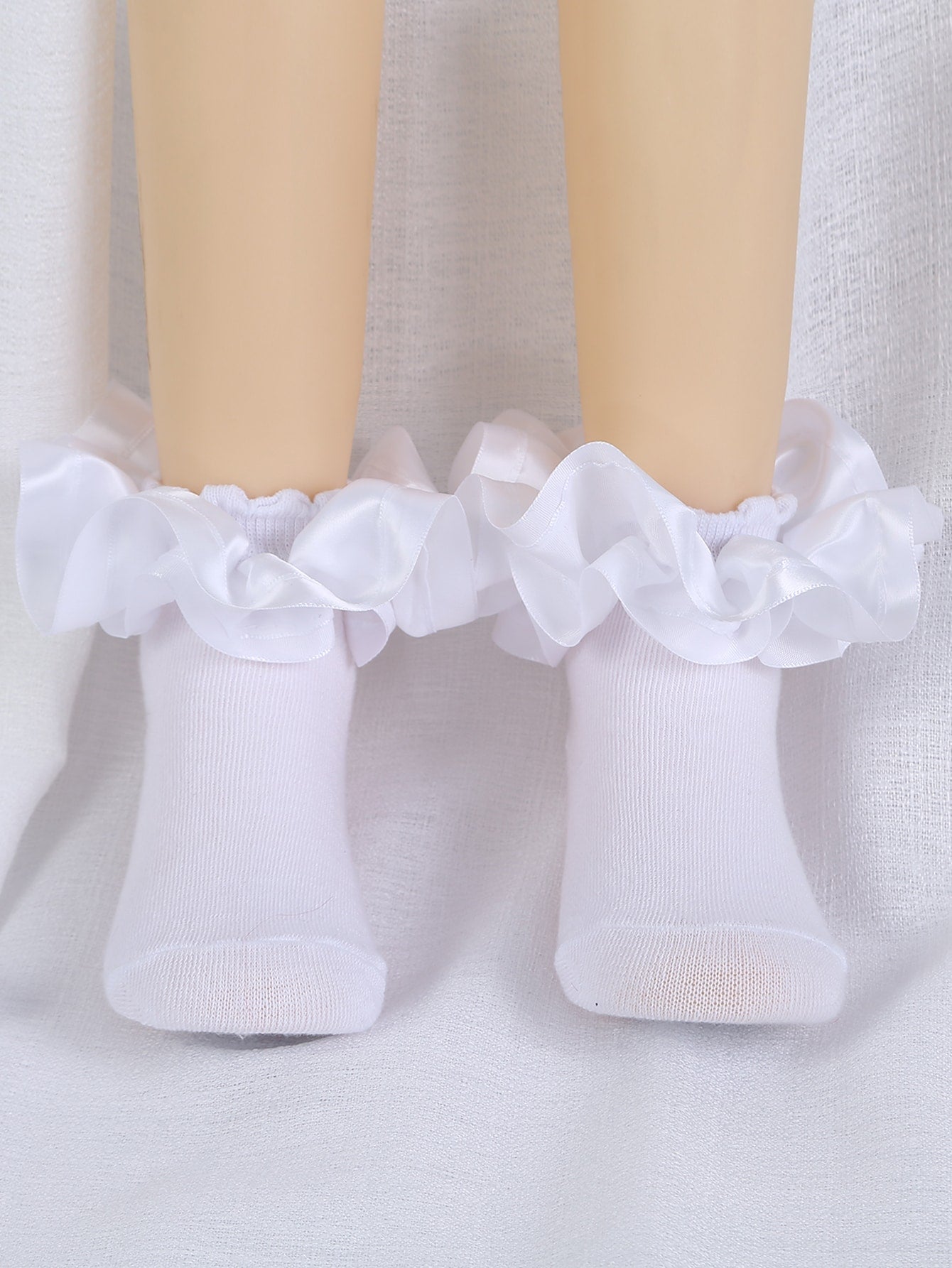 1pair Girls' Plain Satin Lace Princess Dance Short Socks, Fit For Seasons, Medium And Large Children