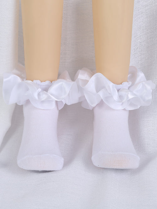 1pair Girls/Little Girls Solid Color Satin Lace Breathable Princess Ballet Dance Short Socks, All Seasons