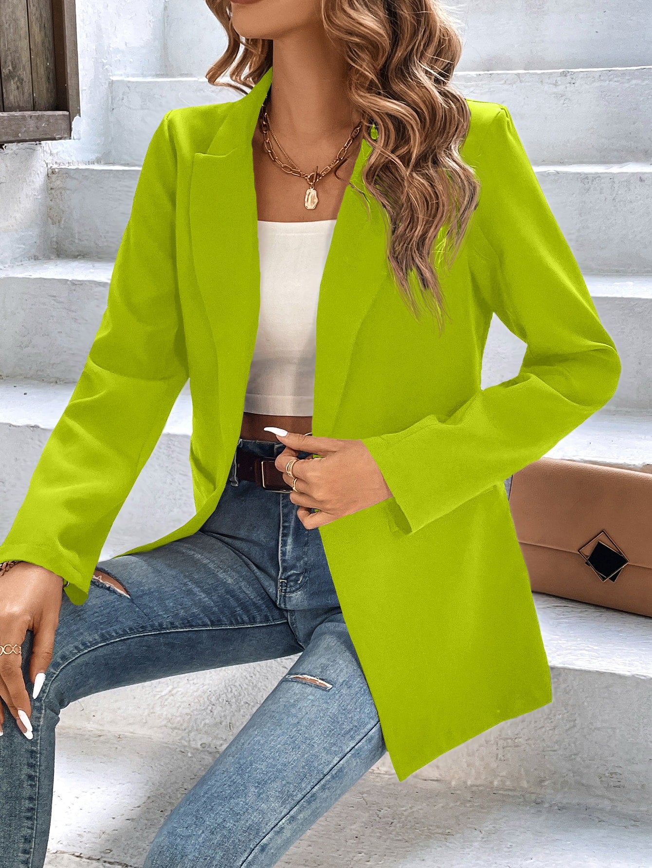 Lapel Neck Single Button Blazer