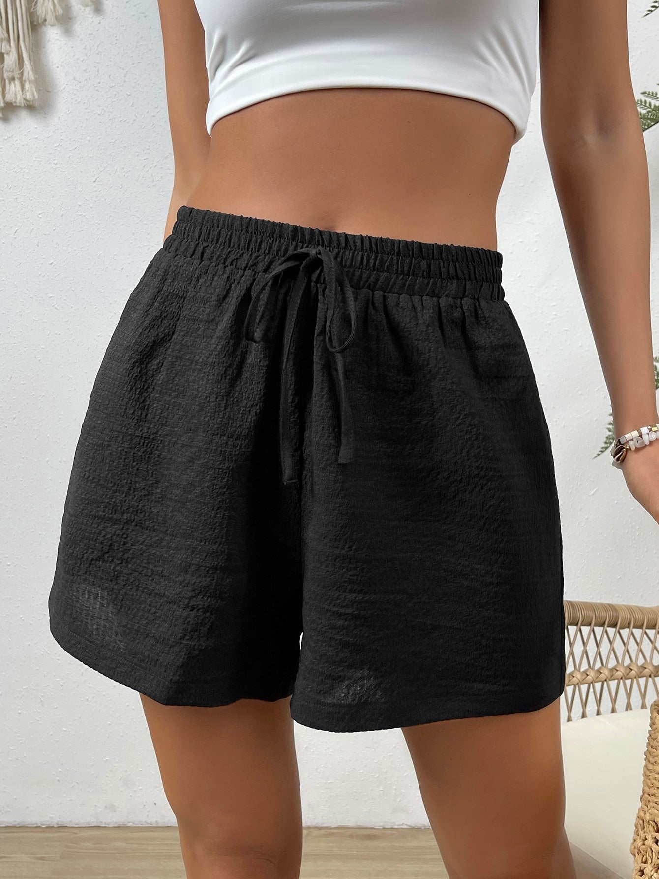 Summer Beach Solid Knot Waist Shorts