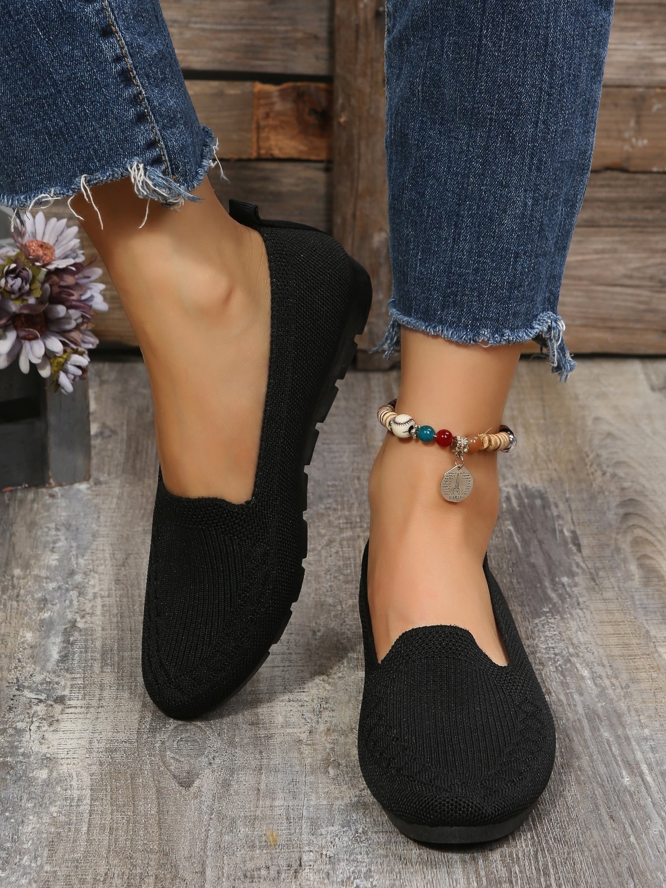 Women Slip-on Flat Loafers, Fashionable Outdoor Polyester Flat Shoes