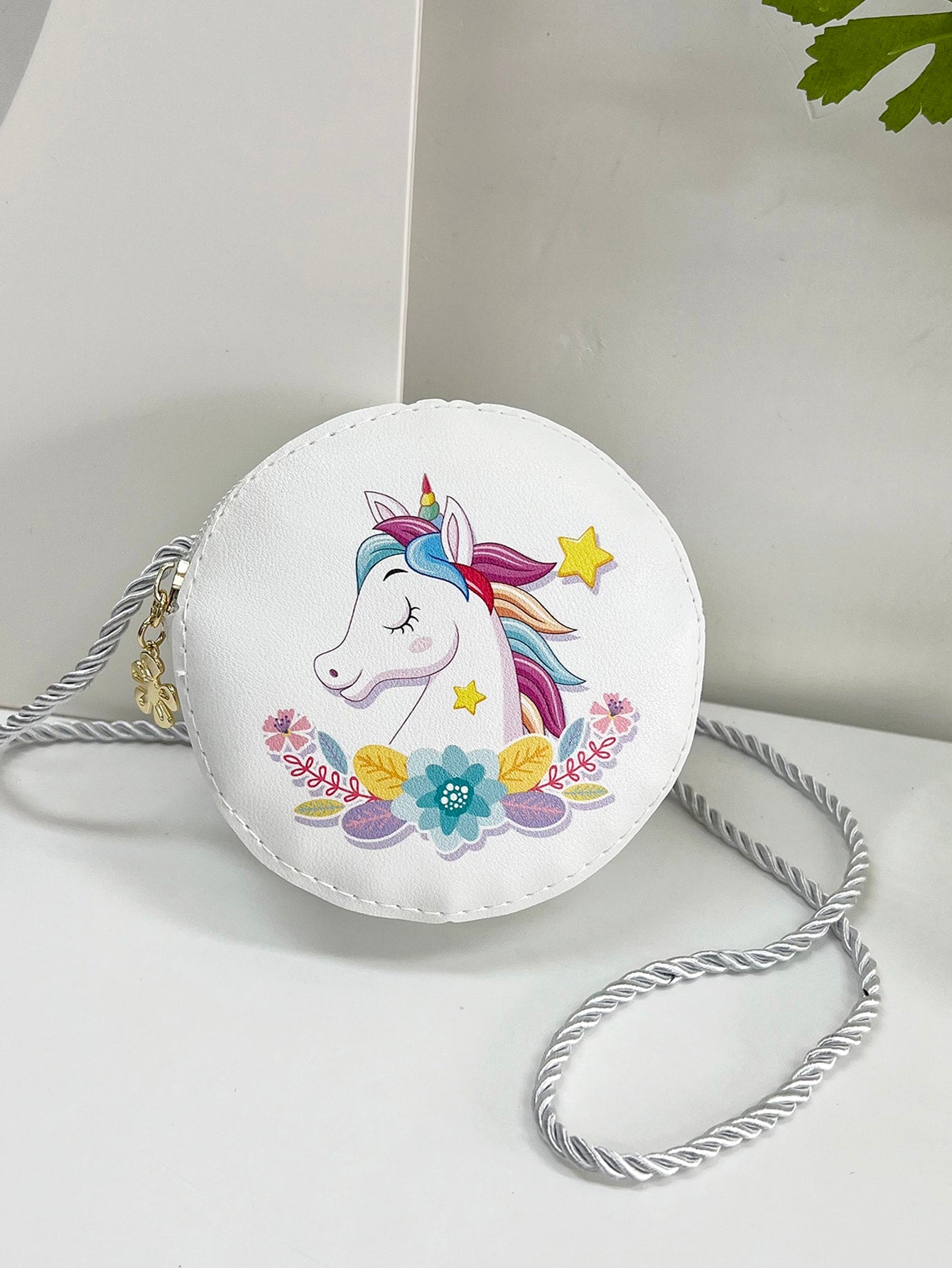 1pc Young Girls' Cute Unicorn Pu Leather Mini Crossbody Bag With Zipper Closure, Suitable For Daily Use In Four Seasons