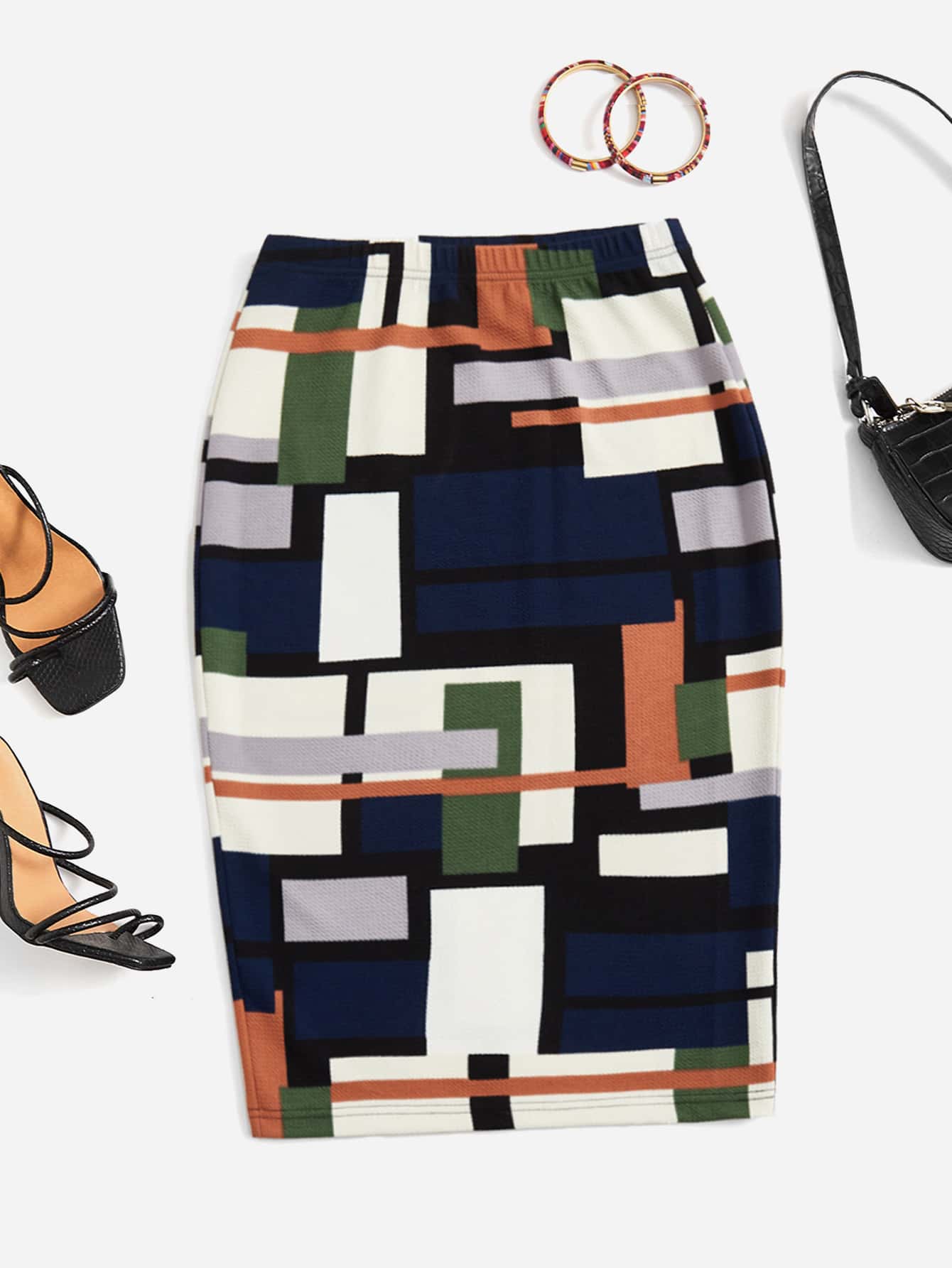 Plus Geo Print Pencil Skirt