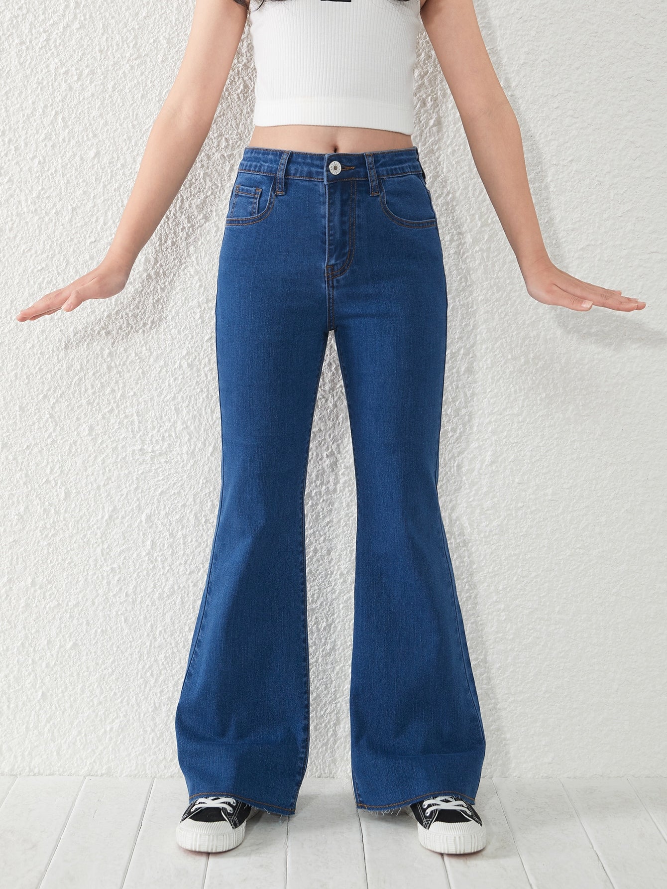 Tween Girl New Casual Fashionable Washed Denim Flared Pants