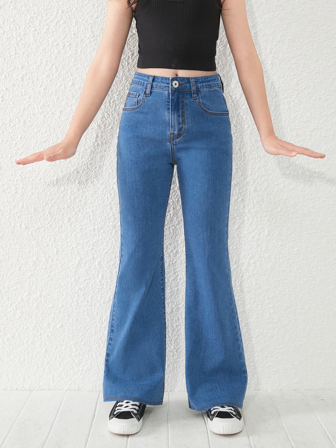 Tween Girl New Casual Fashionable Washed Denim Flared Pants