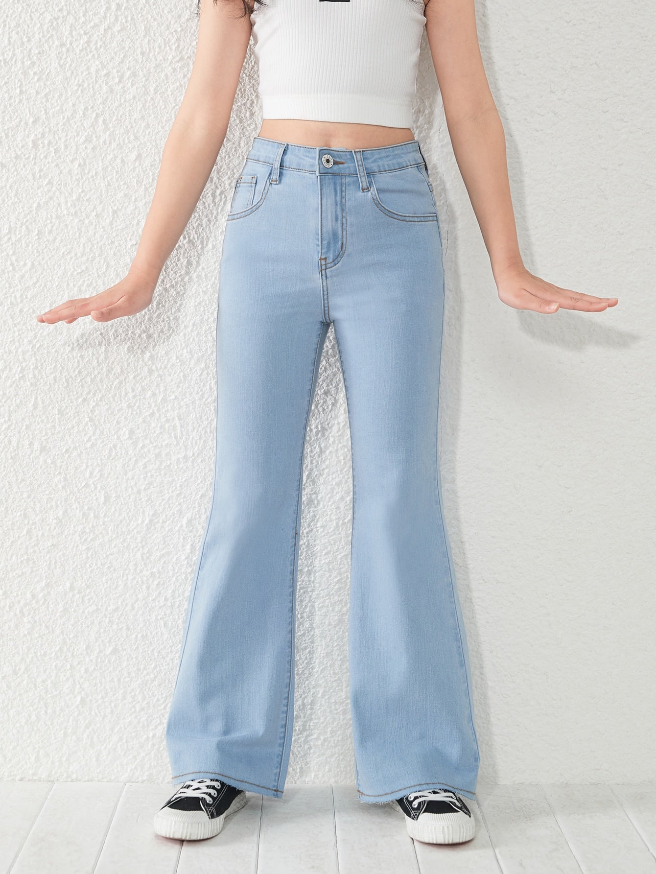 Tween Girl New Casual Fashionable Washed Denim Flared Pants