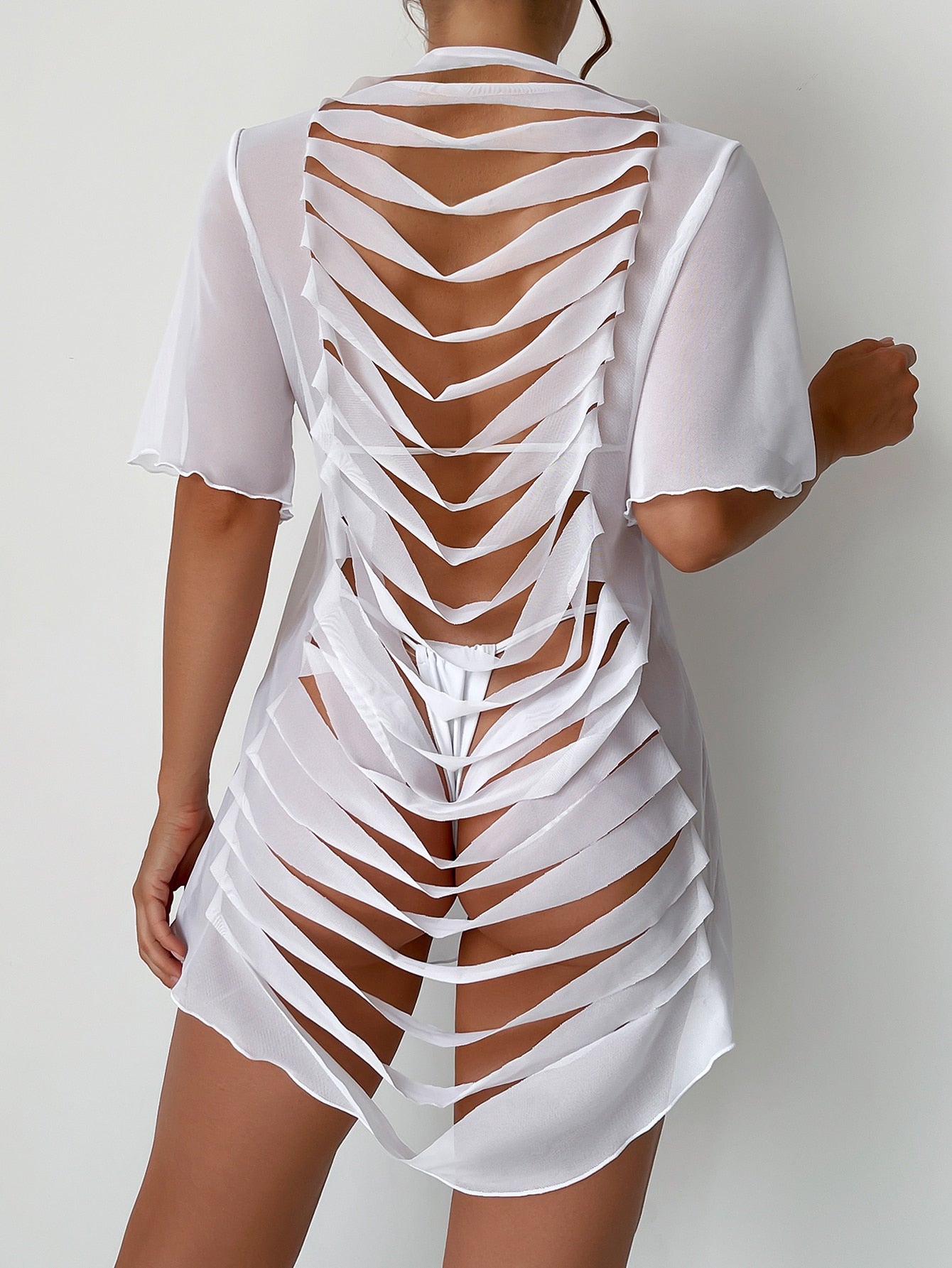 Summer Beach Solid Ripped Cover Up