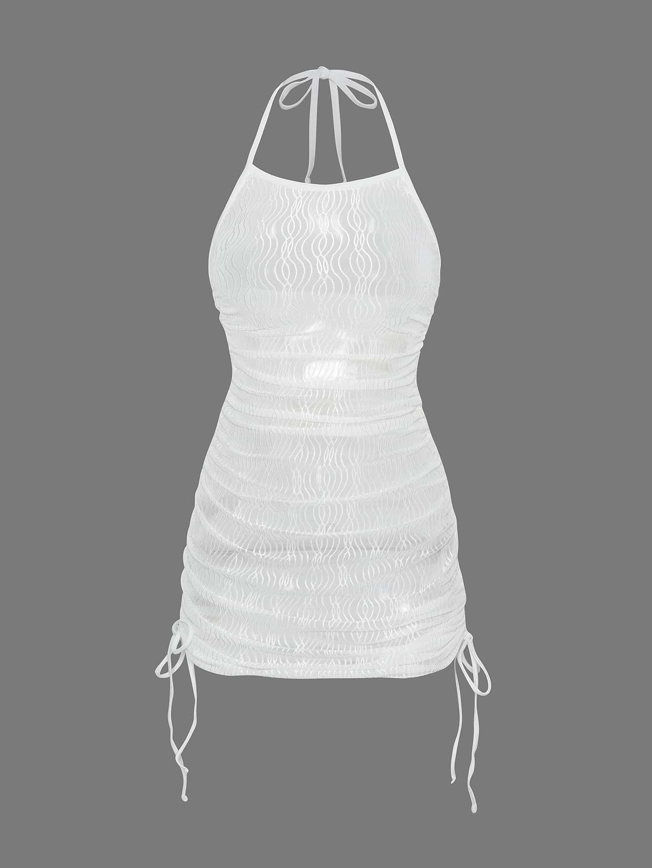 Swim Summer Beach Drawstring Side Halter Cover Up Dress