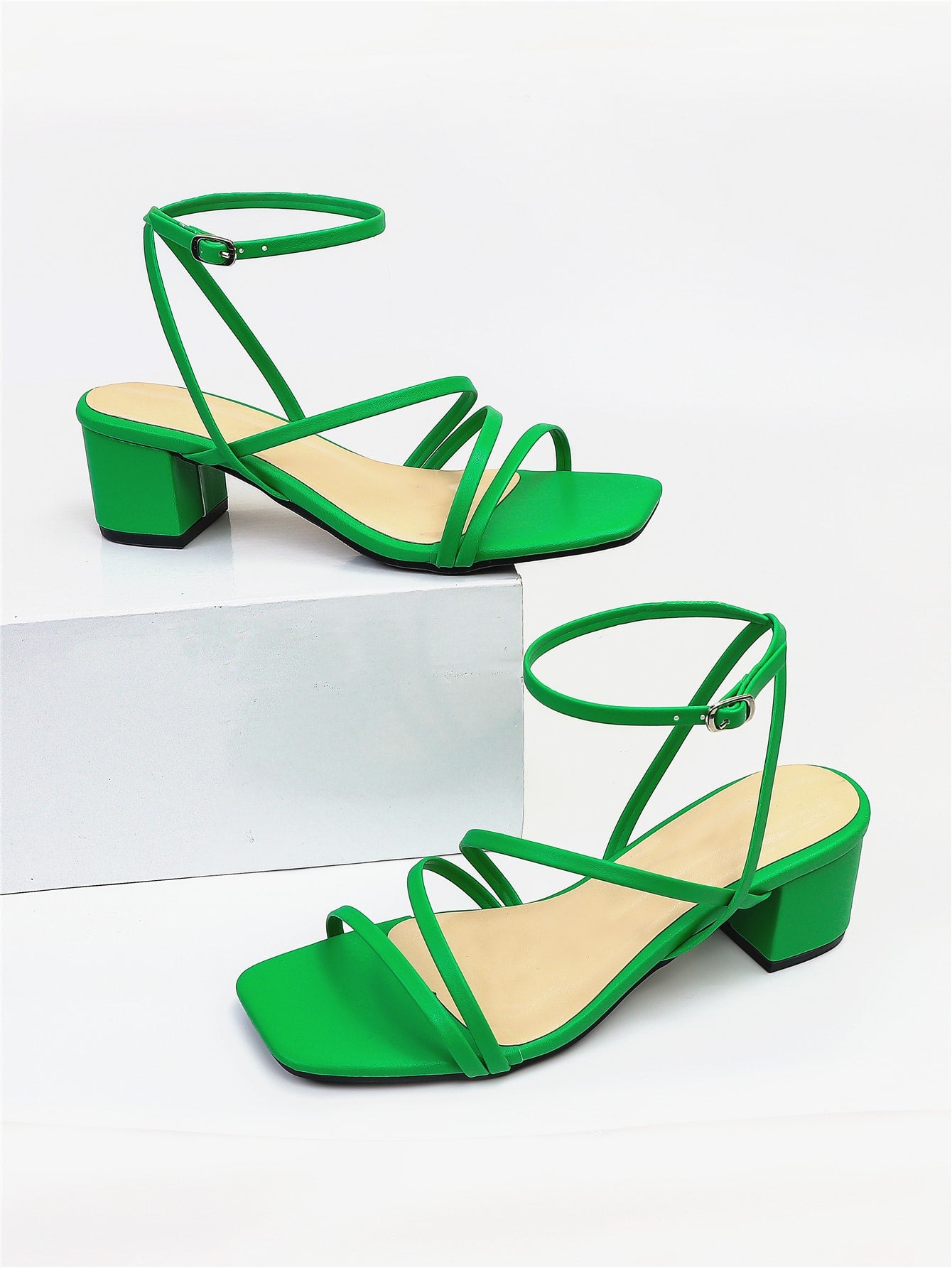 Women Minimalist Chunky Heeled Ankle Strap Sandals, Elegant Summer Heeled Sandals