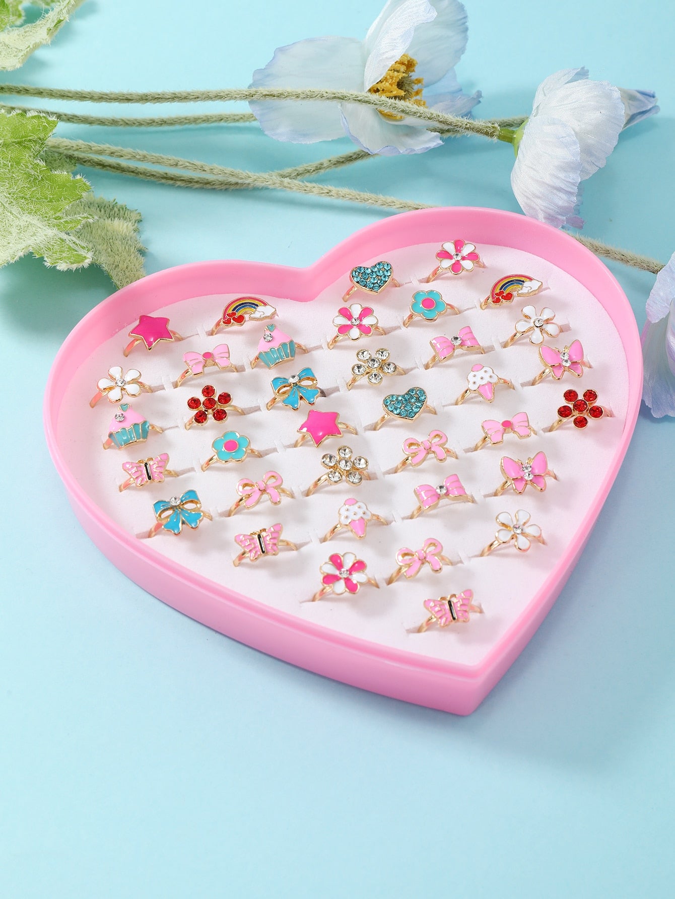 36pcs/set Girls Rhinestone Decor Ring