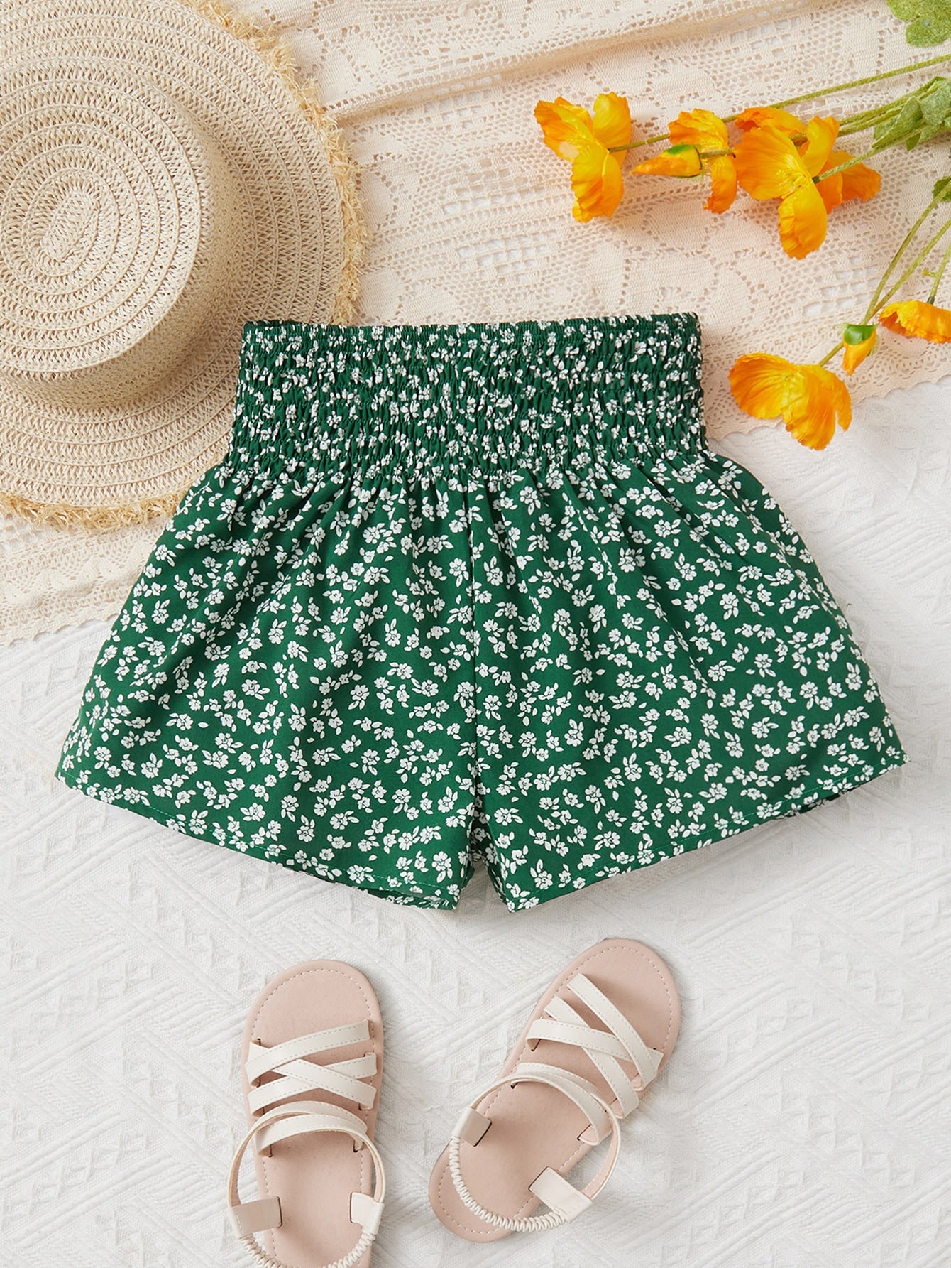 Tween Girl Summer Casual Floral Elastic Waist Shorts