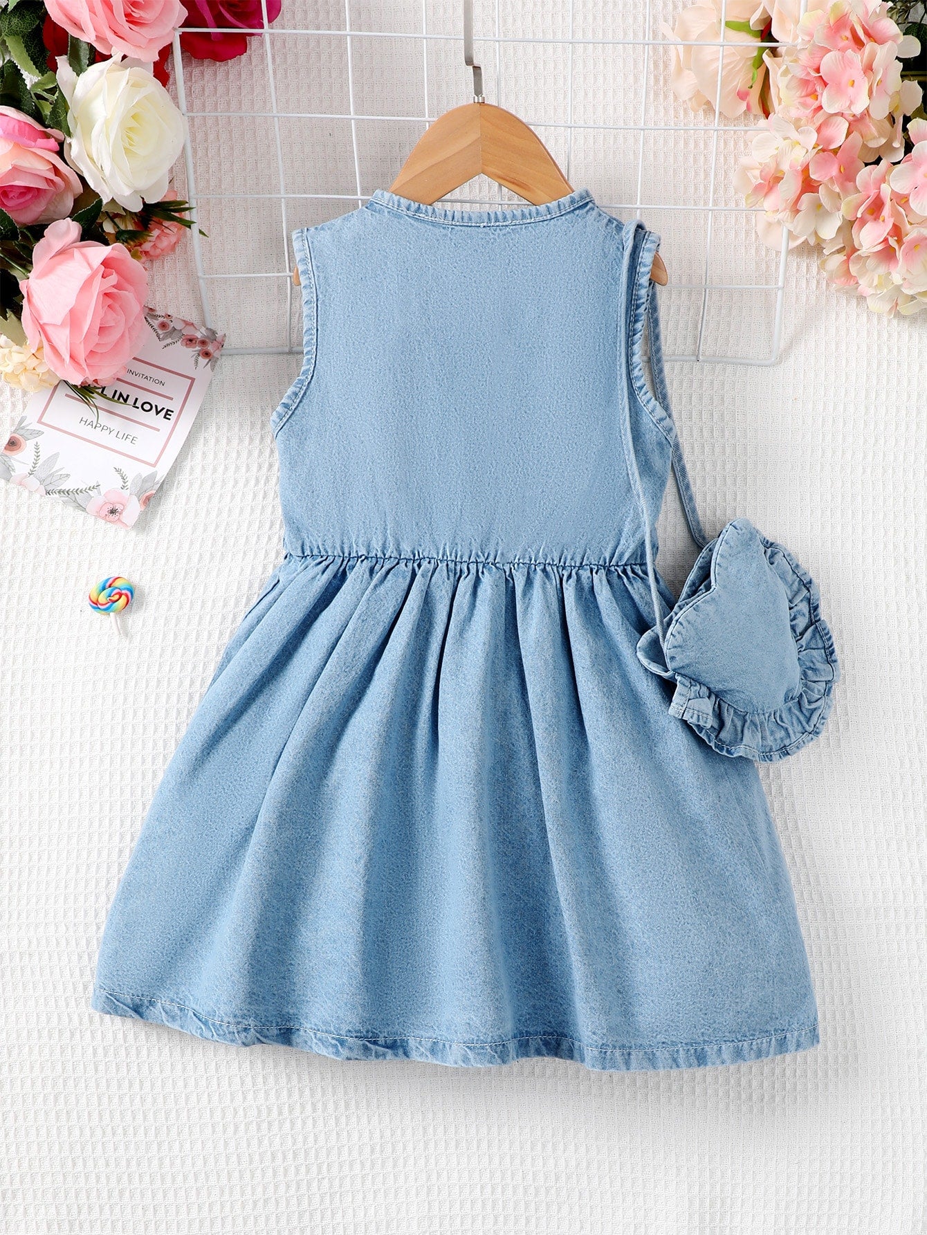 Kids Young Girl Button Front Denim Dress