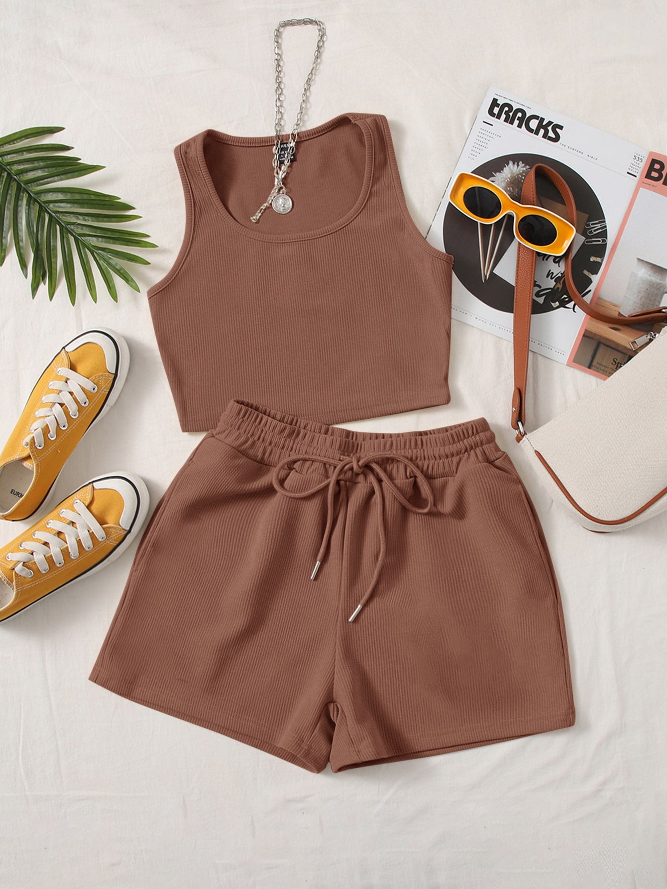 Scoop Neck Tank Top and Track Shorts