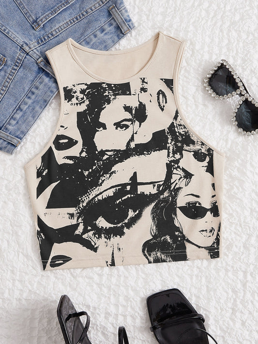 Figure Graphic Crop Tank Top