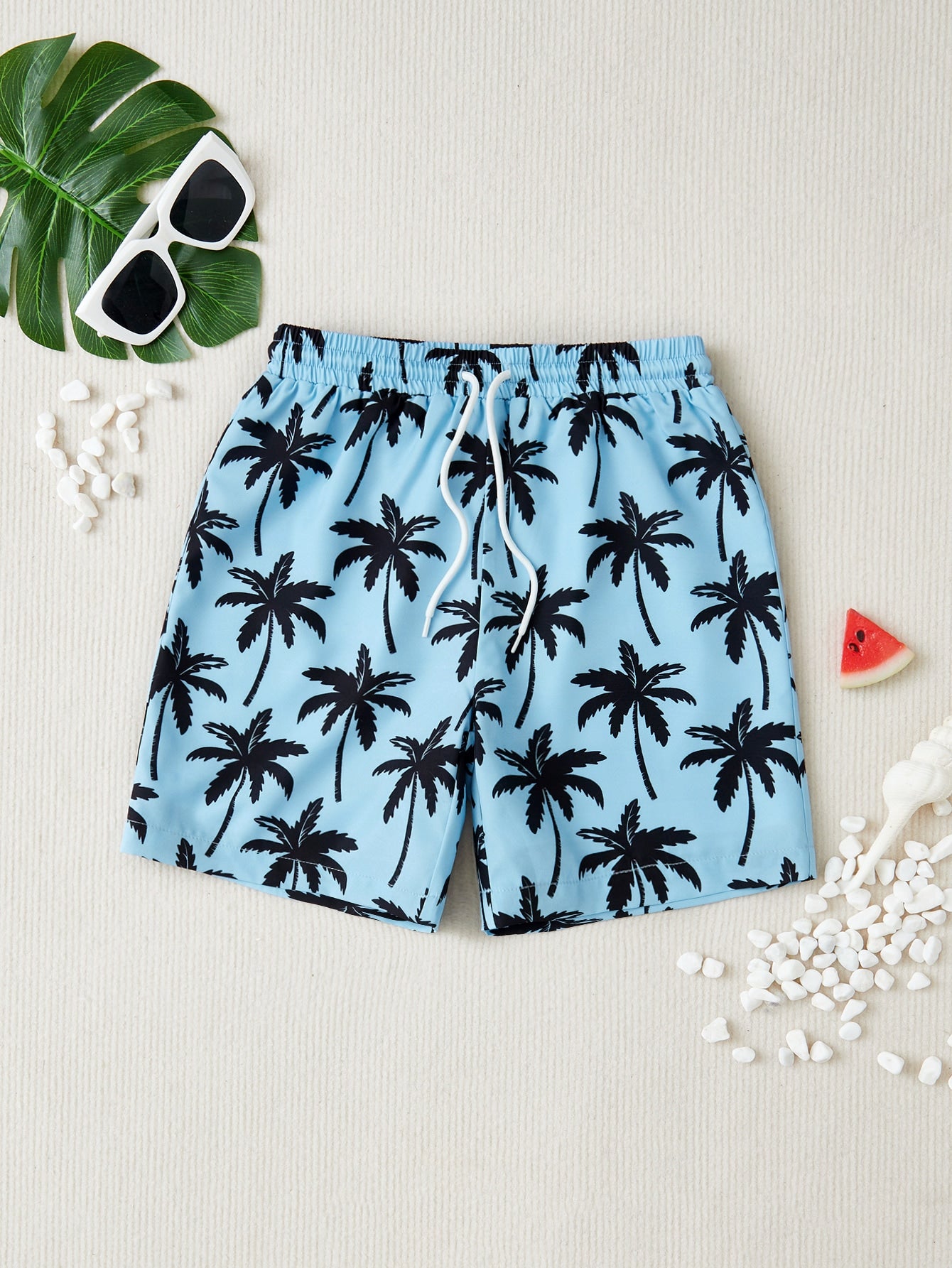 Tween Boy Palm Tree Print Swim Shorts