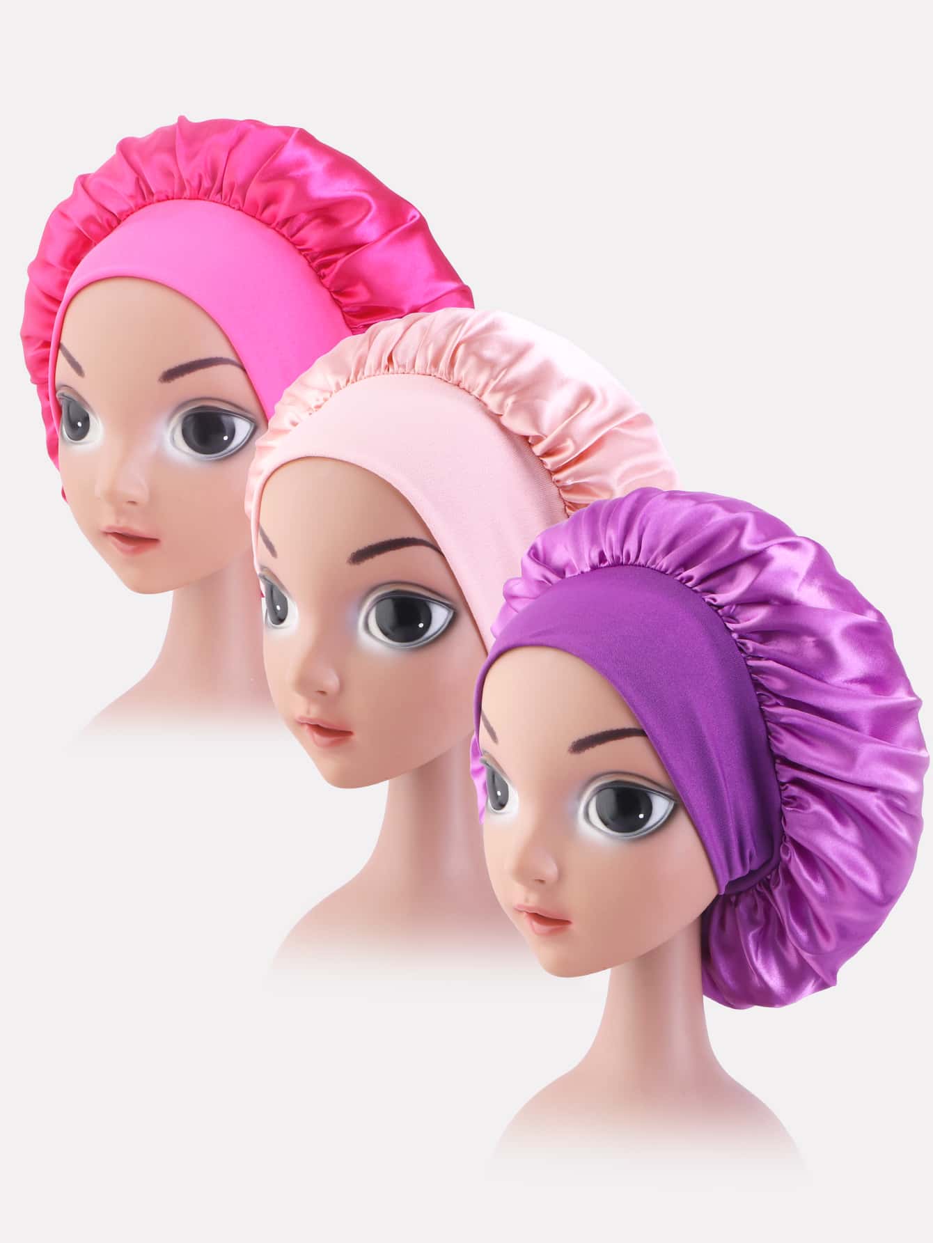 3pcs Girls Solid Hair Bonnet