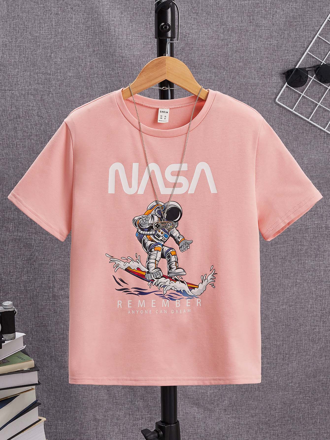 Tween Boy's Astronaut And Letter Printed Short Sleeve Casual T-Shirt, Summer