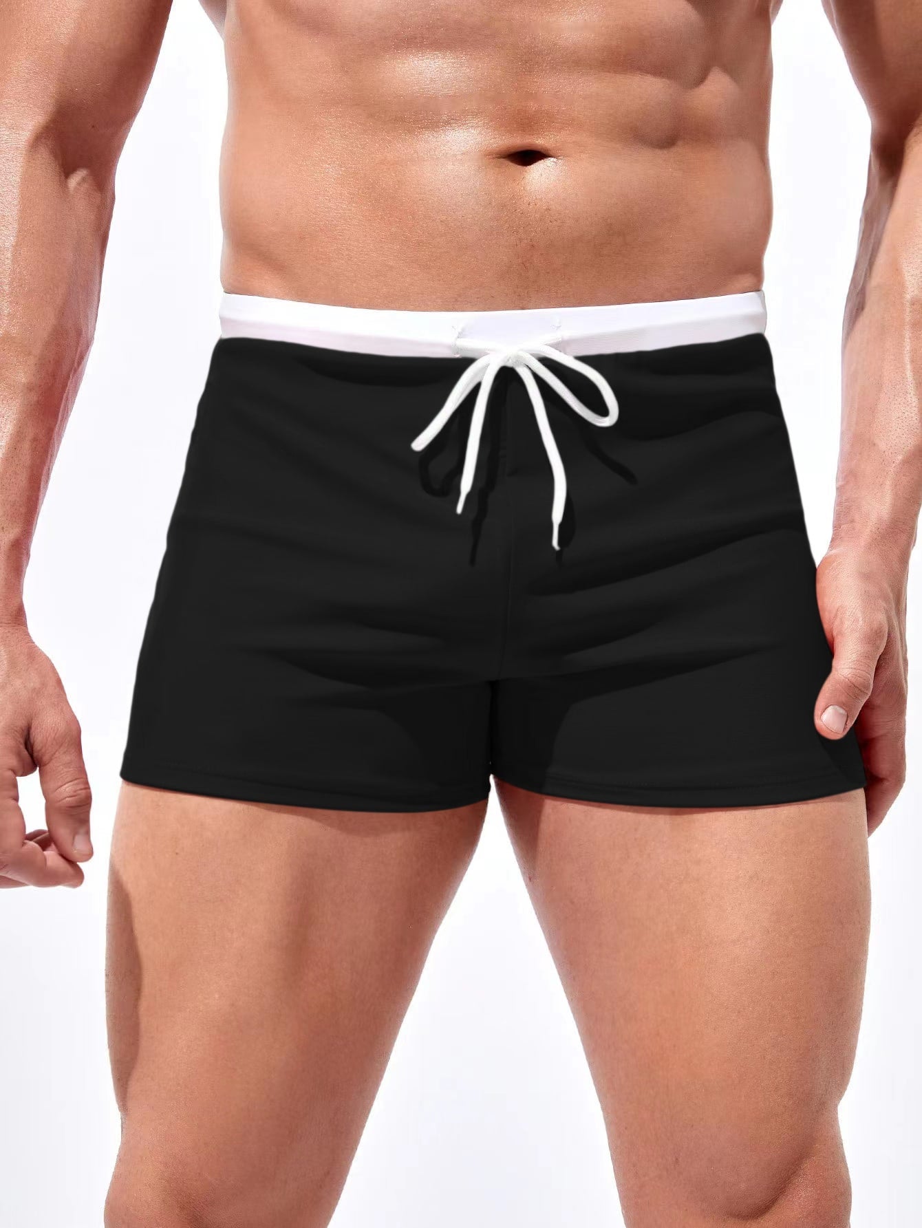 Men Drawstring Waist Swim Trunks