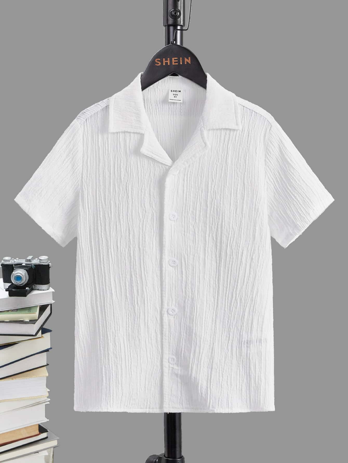 Tween Boys' Suit Collar Pleated Fabric Single-Breasted Button-Down Shirt