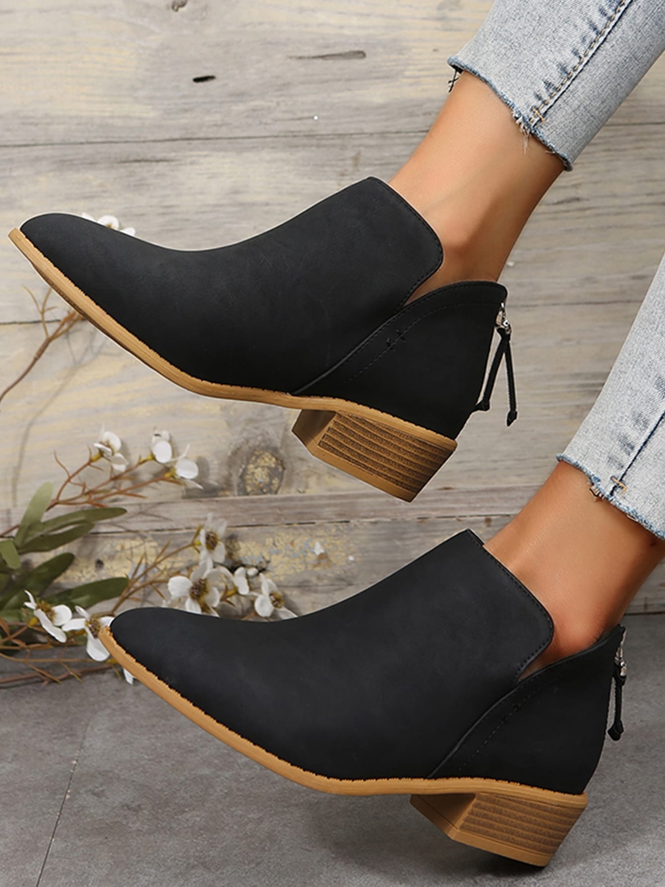 Zipper Back Ankle Boots