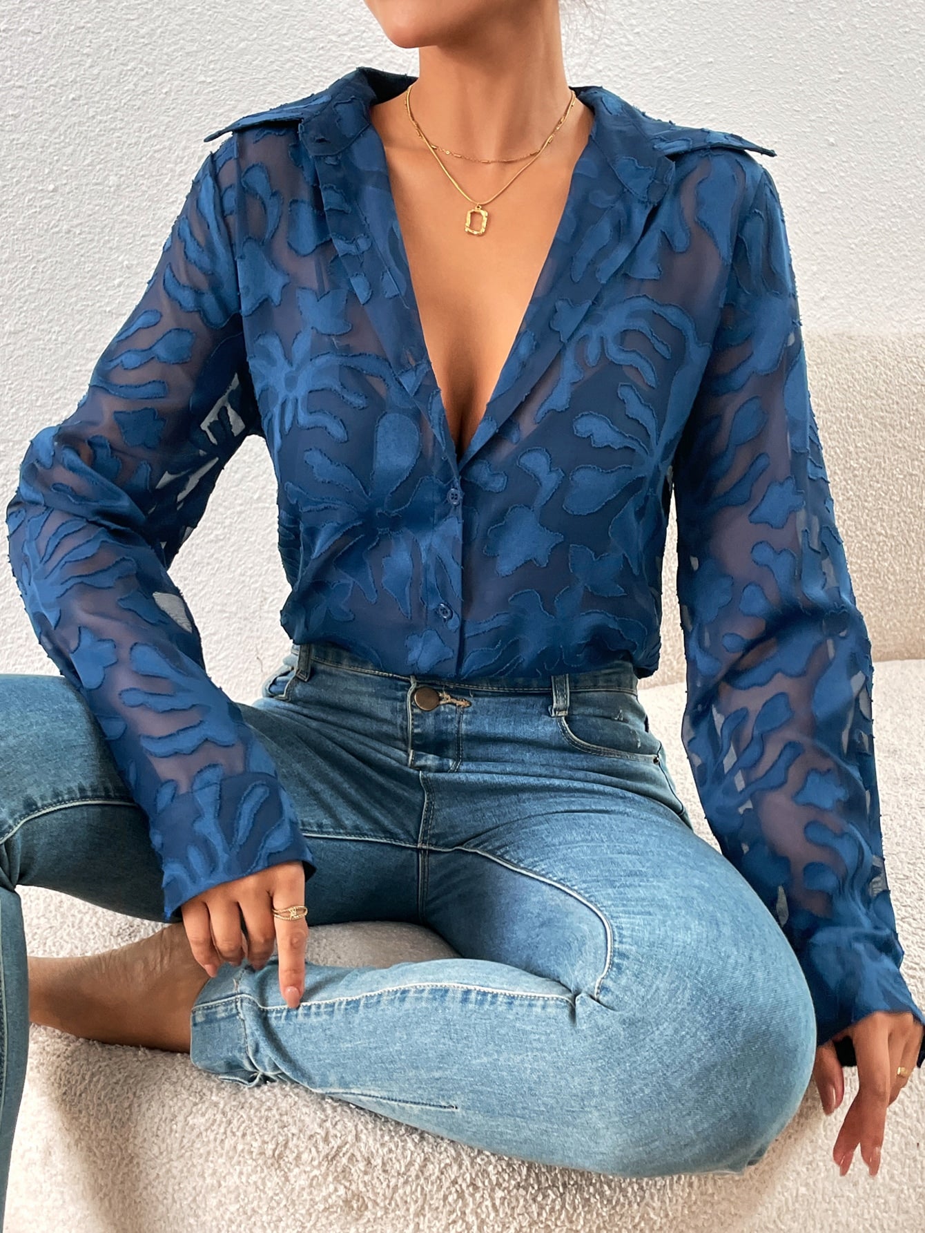 Button Up Sheer Shirt Without Bra