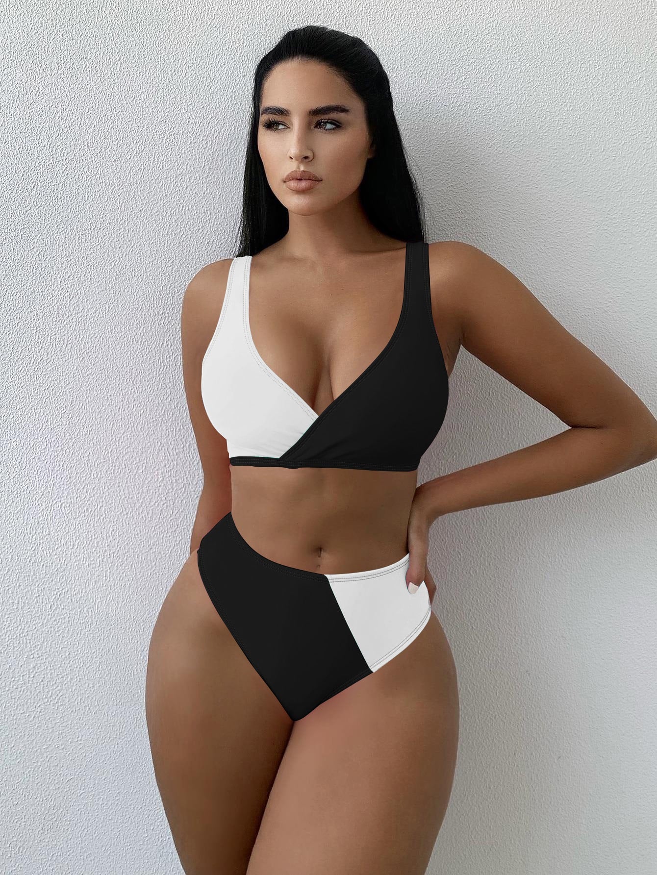 Swim Summer Beach Color Block High Waisted Bikini