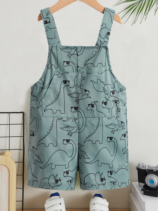 Young Boy Dinosaur Print Overall Romper