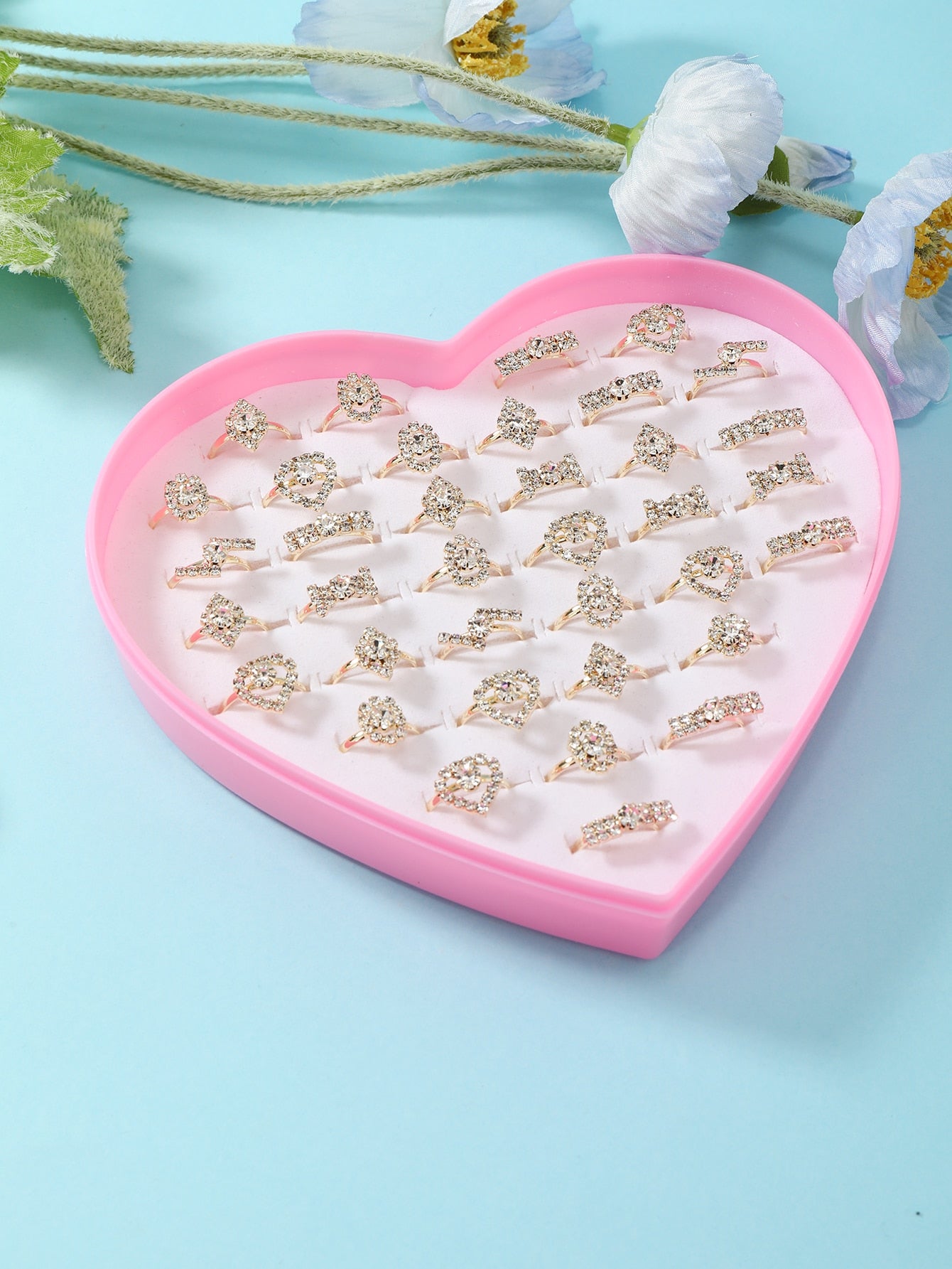 36pcs/set Girls Rhinestone Decor Ring