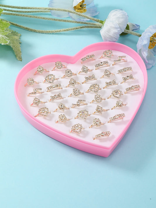 36pcs/set Girls Rhinestone Decor Ring