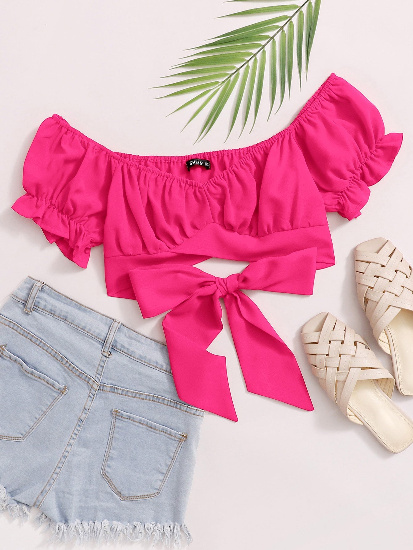 Tied Hem Puff Sleeve Crop Top Spring Break Bow Crop Women Tops