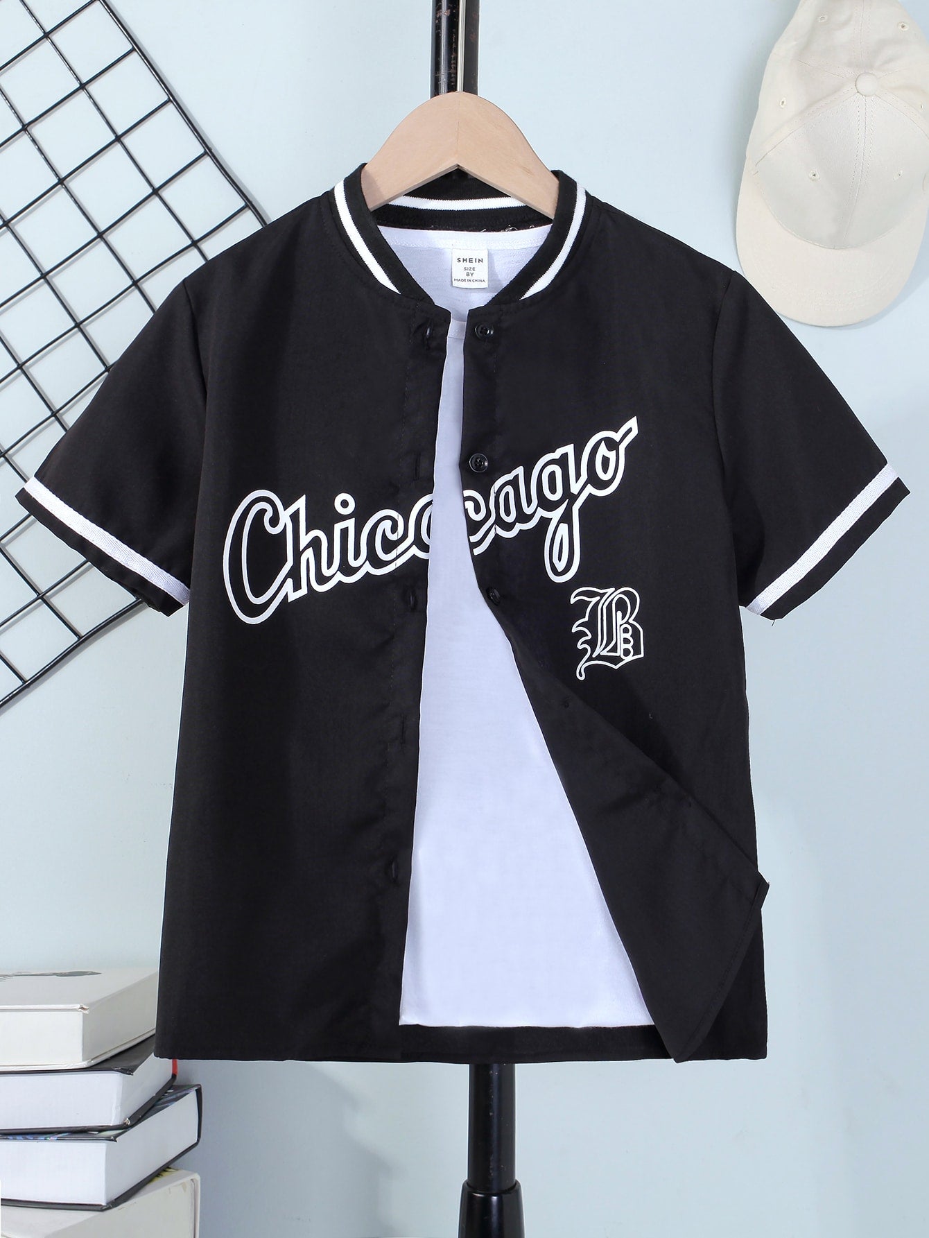 Tween Boy Letter Graphic Baseball Collar Shirt Without Tee