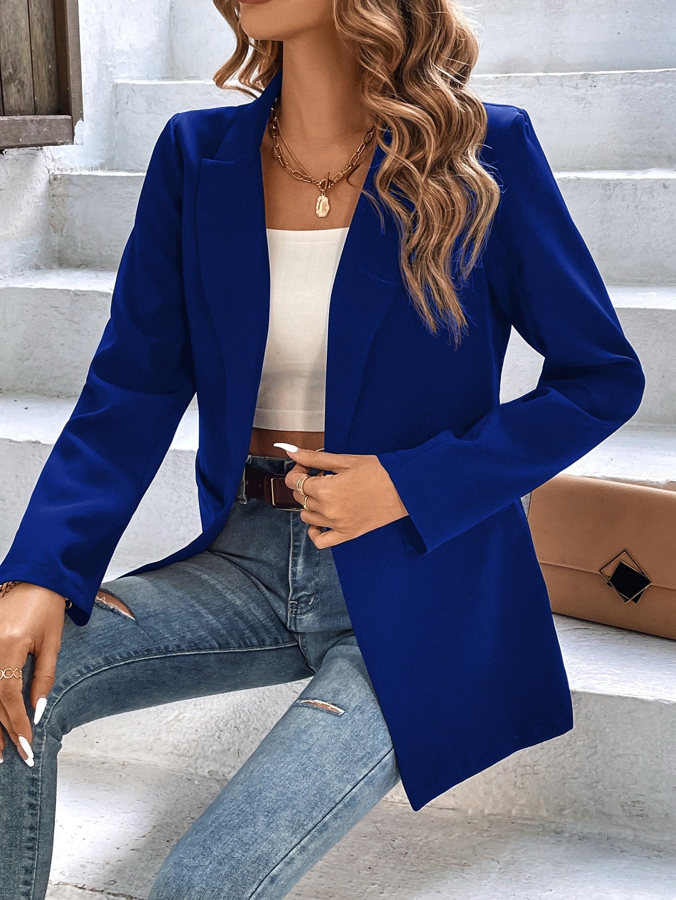 Lapel Neck Single Button Blazer