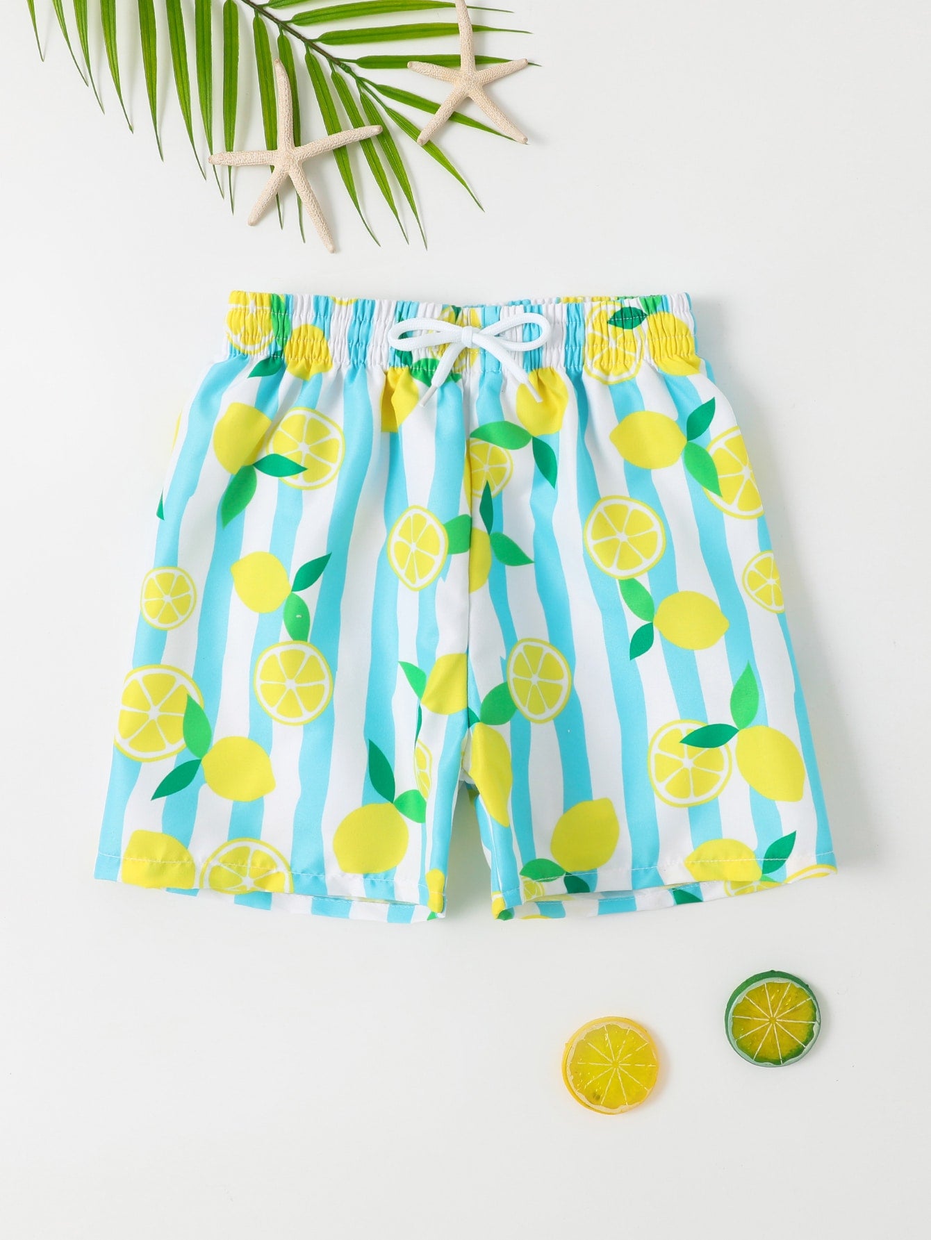 Young Boy Lemon Print Drawstring Waist Swim Shorts