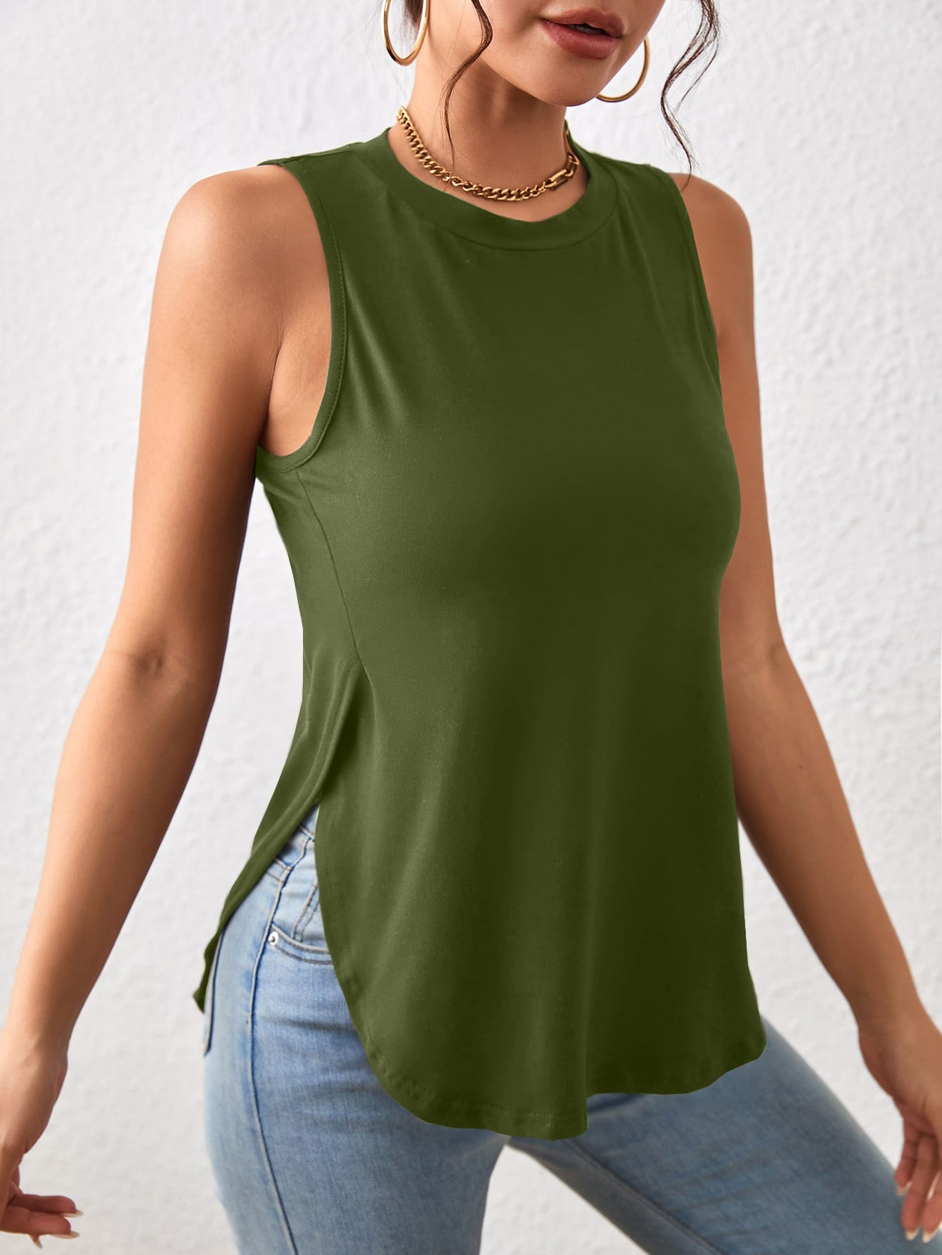 Solid Split Hem Tank Top