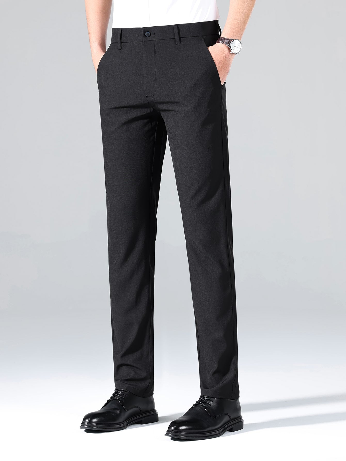 Men Solid Slant Pocket Suit Pants Dress Pants