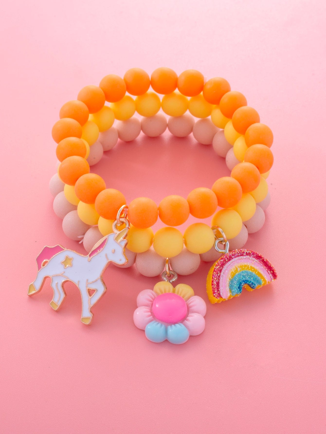 3pcs Girls Rainbow Charm Beaded Bracelet