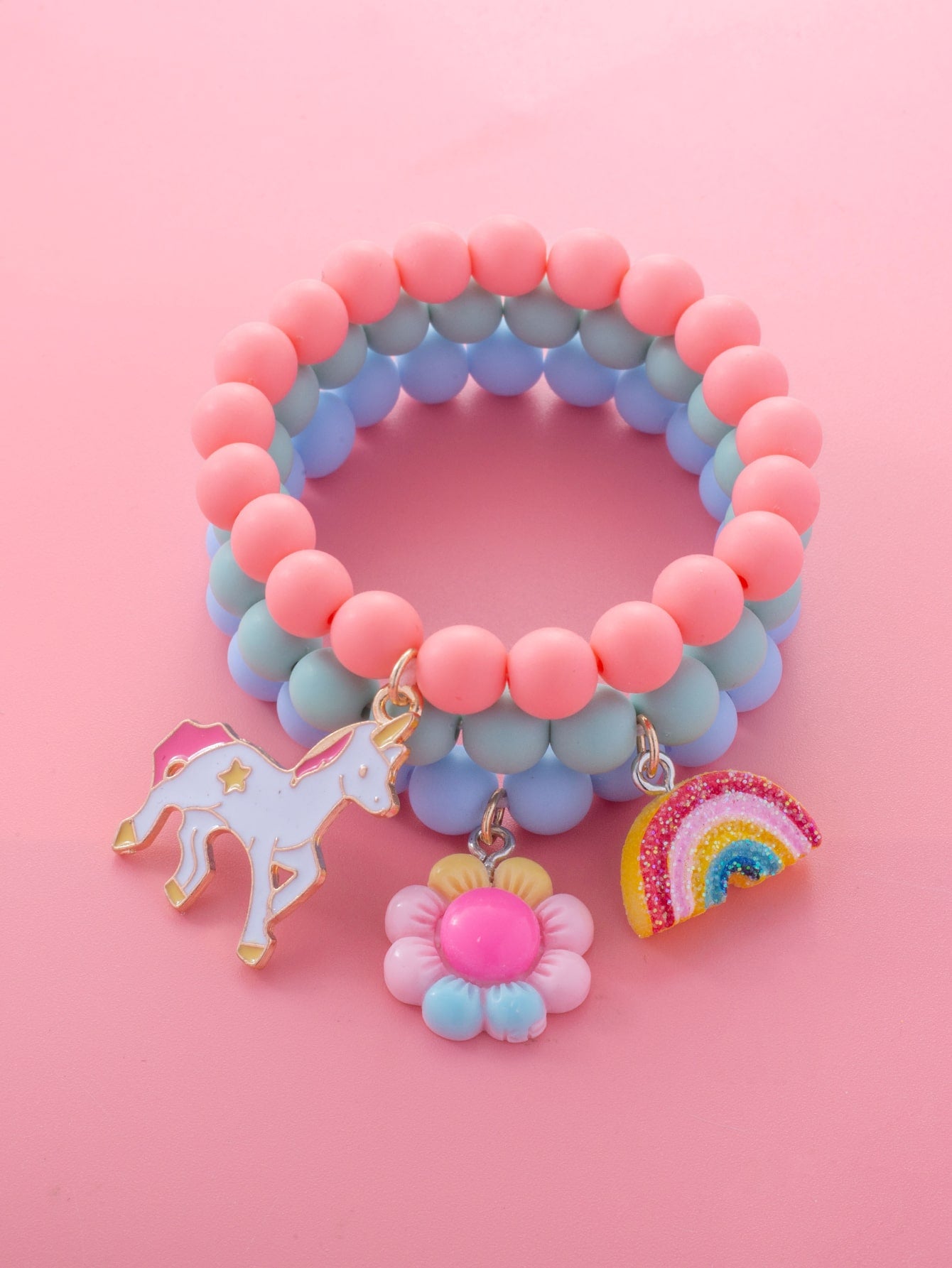 3pcs/set Cute Cartoon Unicorn & Rainbow Decor Bracelet For Girls For Daily Decoration