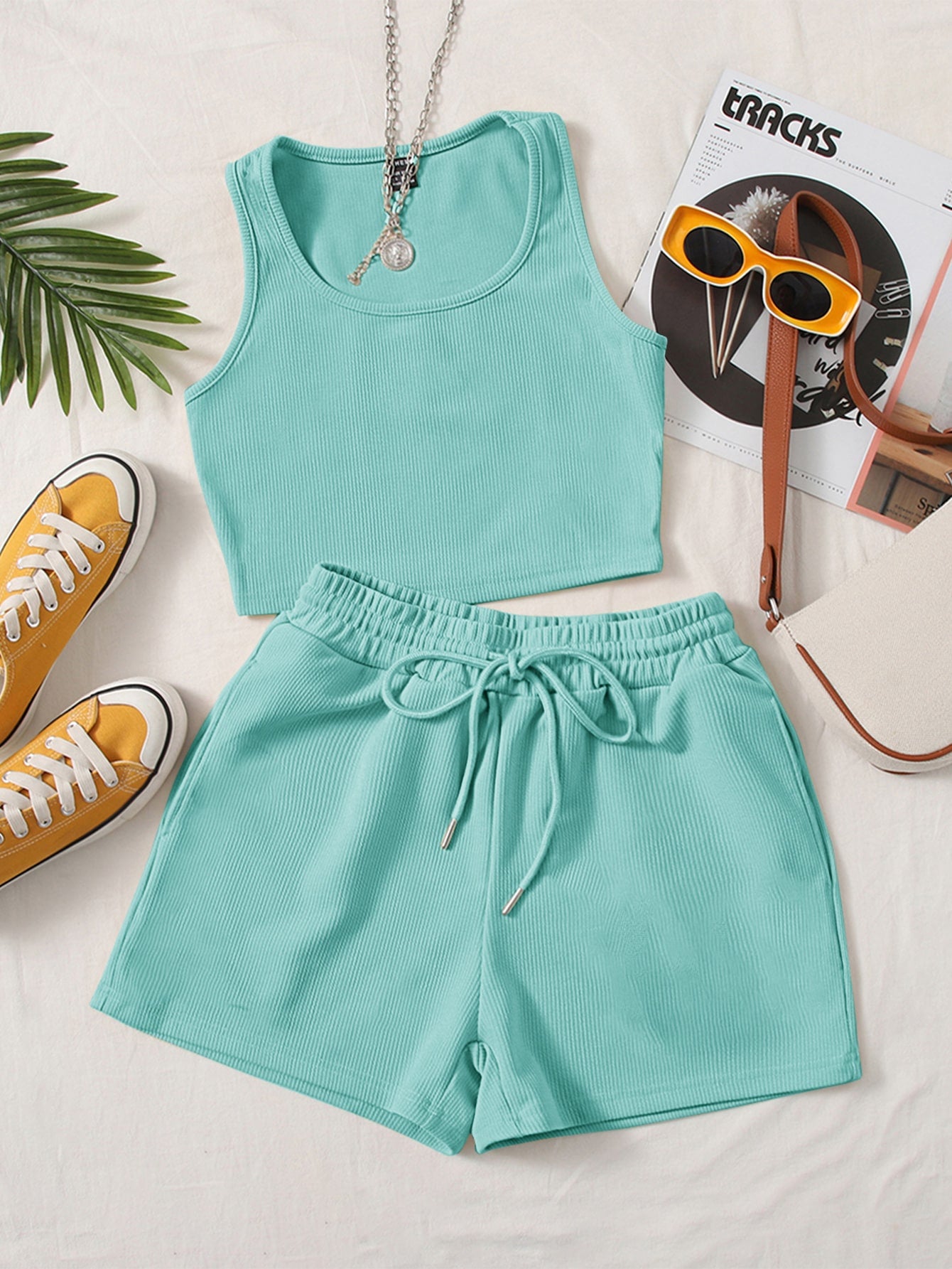 Scoop Neck Tank Top and Track Shorts