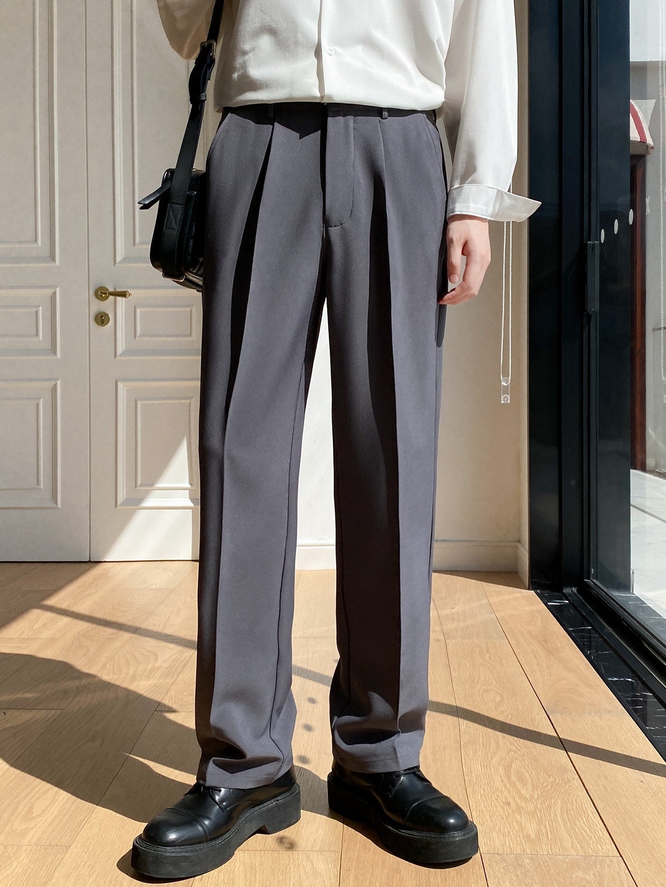 Men Slant Pocket Solid Suit Pants