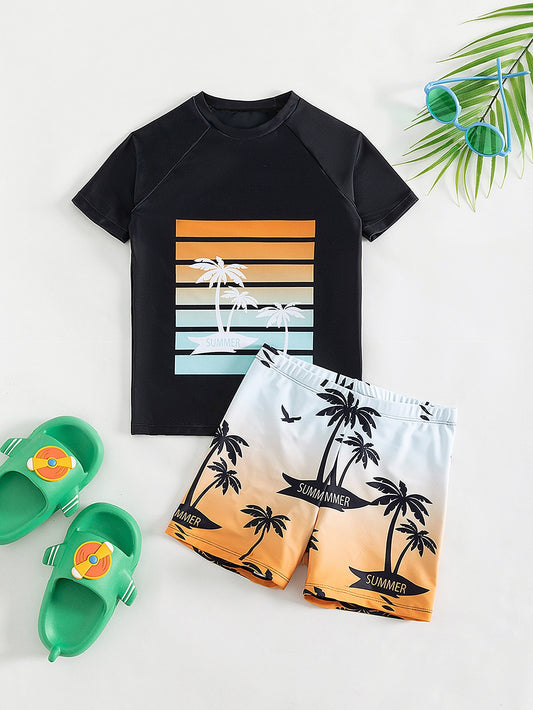 Tween Boy Tropical Print Beach Swimsuit