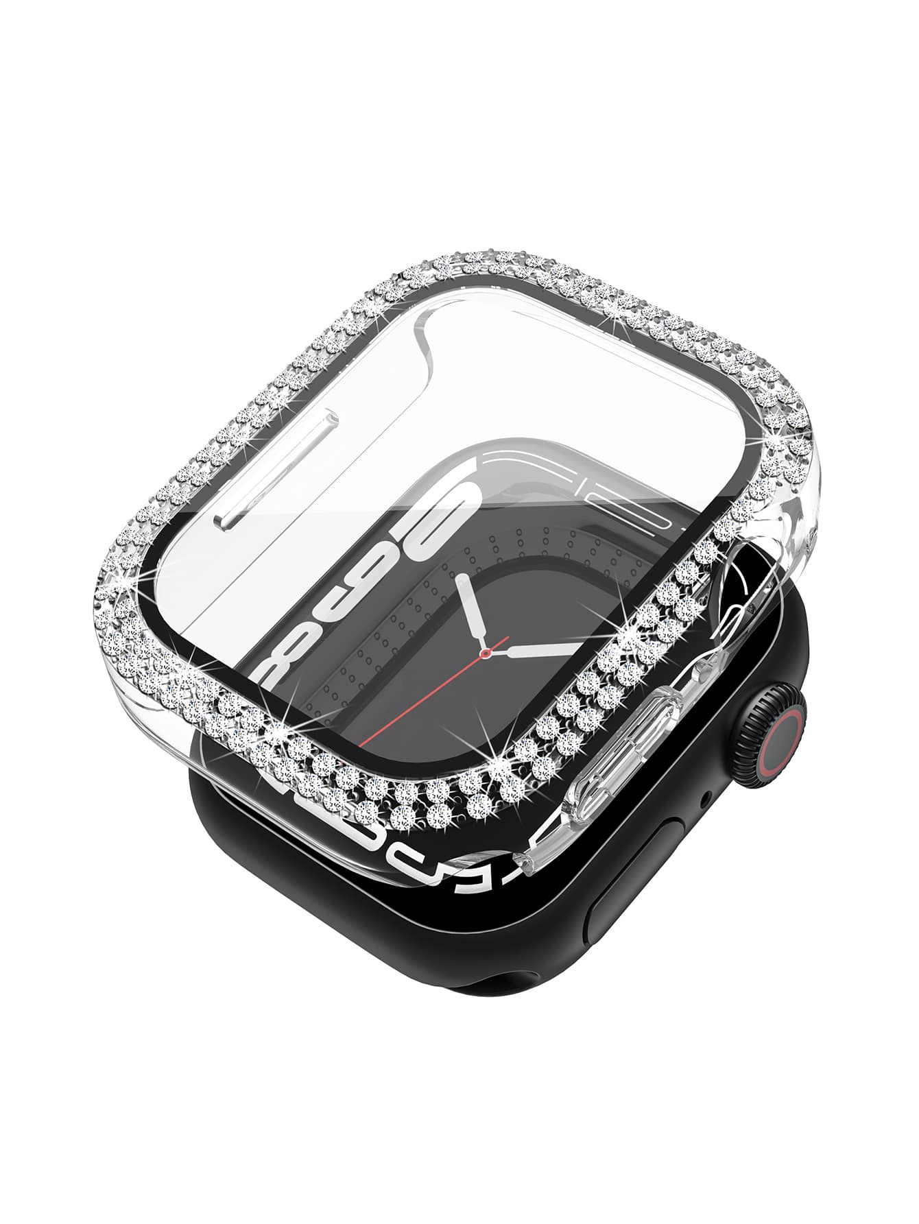 2 In 1 Rhinestone Decor Electroplated Case & Screen Protection Film Compatible With Apple Watch