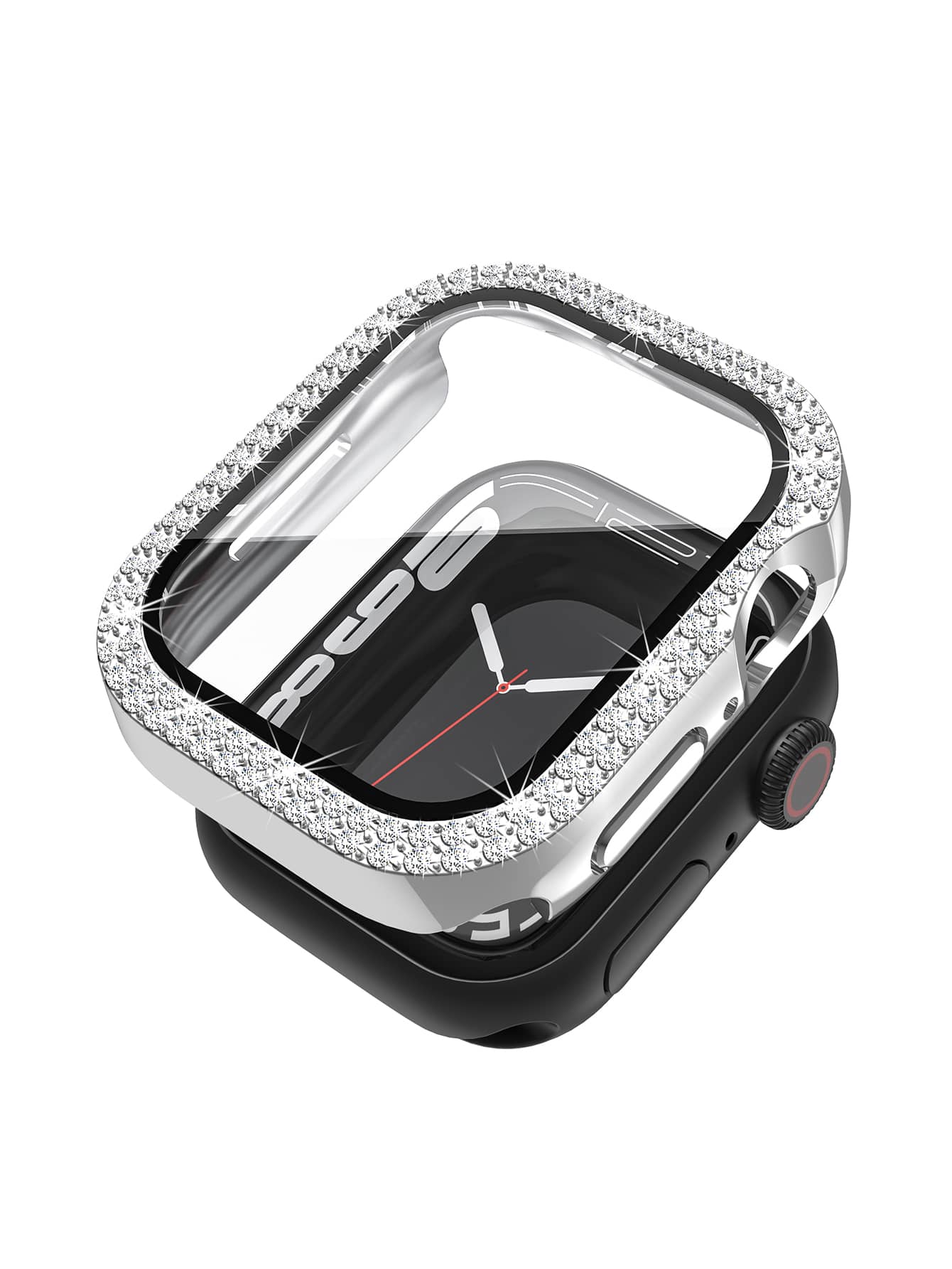 2 In 1 Rhinestone Decor Electroplated Case & Screen Protection Film Compatible With Apple Watch