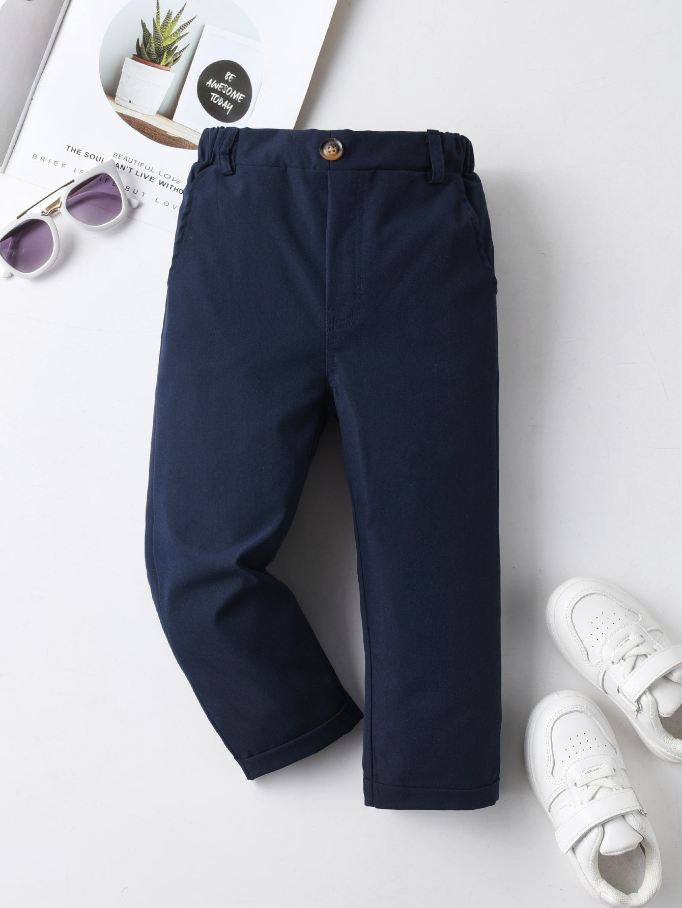 Young Boy Casual And Comfortable Solid Color Long Pants, Simple And Convenient With Decorative Button And Slanted Pockets, Elastic Waist Design Suitable For Daily Wear, Travel, Parties, Festivals, Can Be Worn With Versatility And Fashion