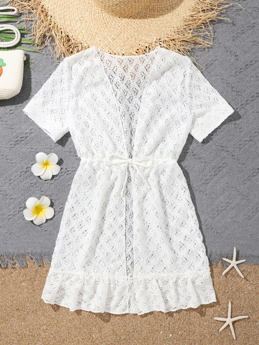 Tween Girl Ruffle Hem Tie Front Kimono